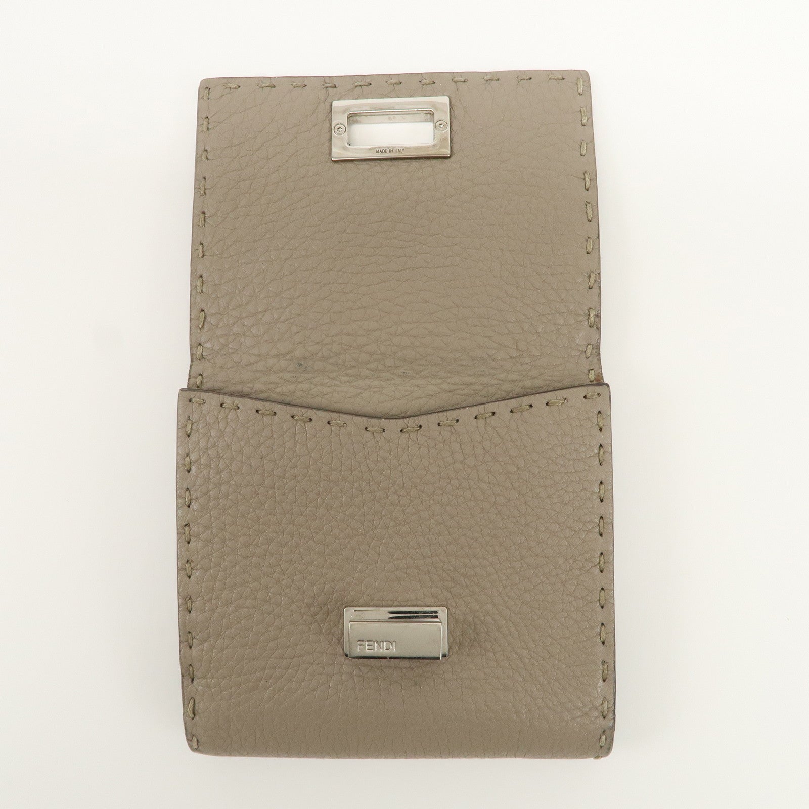 FENDI Logo Leather Compact Wallet Greige