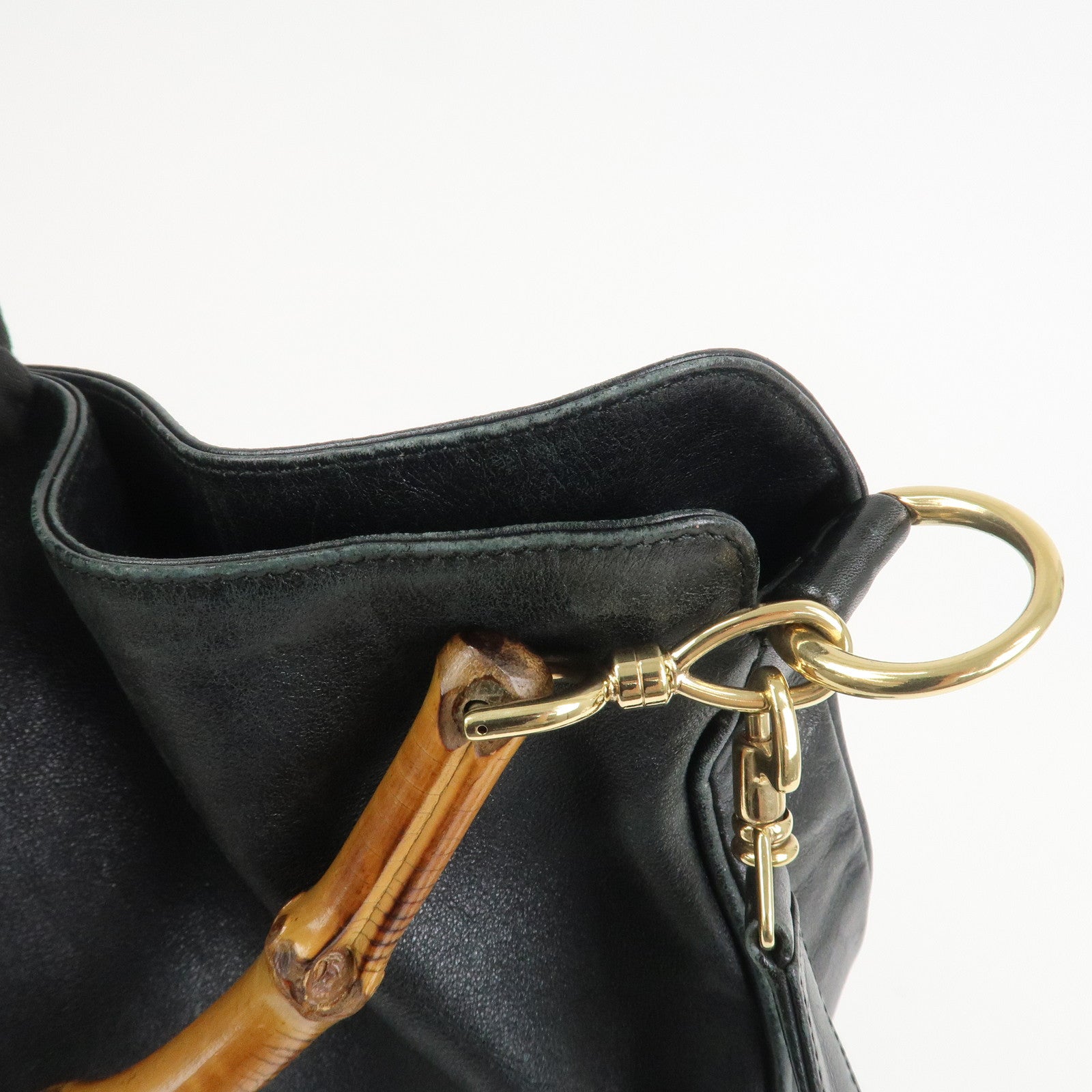 GUCCI Bamboo Leather 2Way Hand Bag Shoulder Bag Black 001郢晢スサ2852