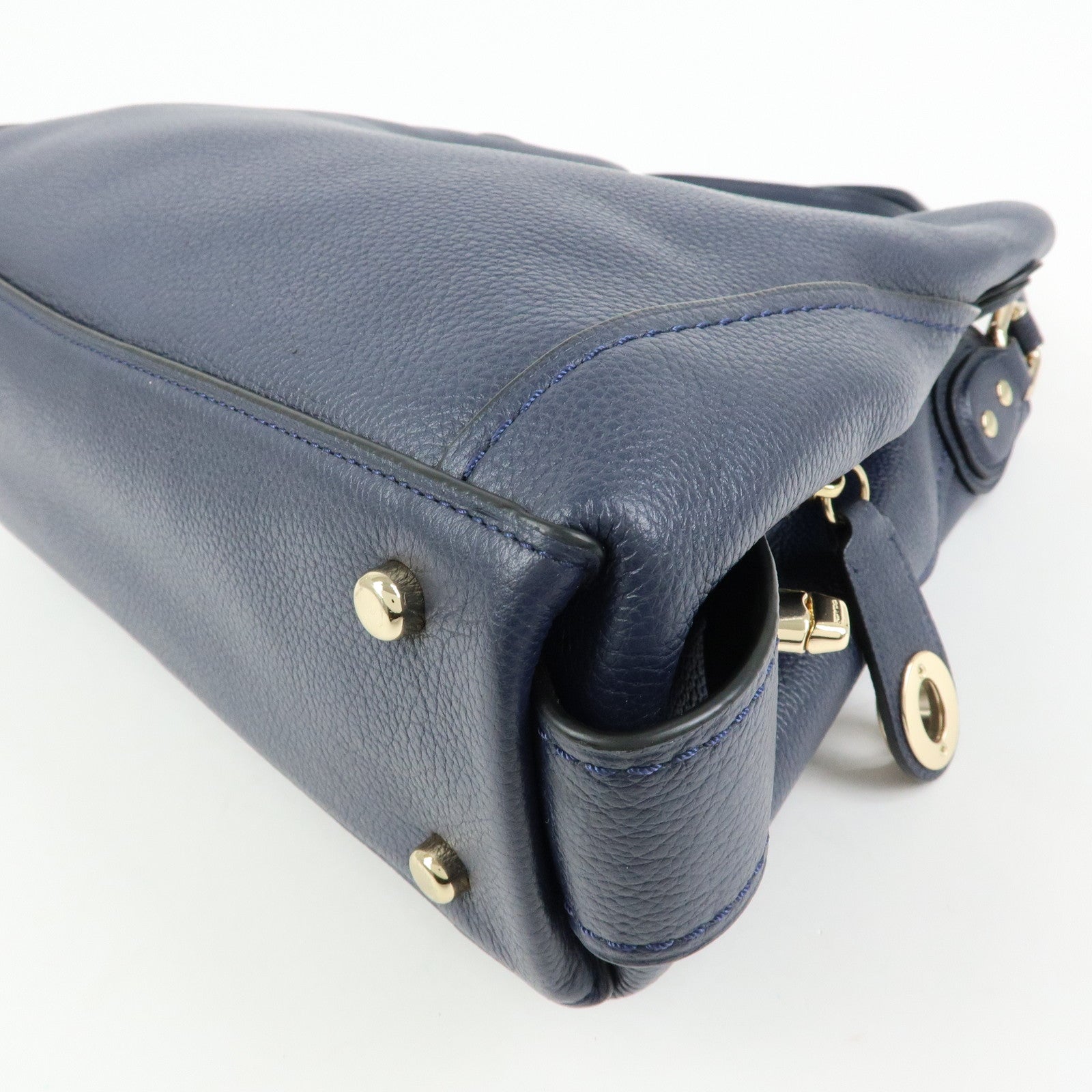 COACH Edie Leather Tote Bag Shoulder Bag Hand Bag Navy