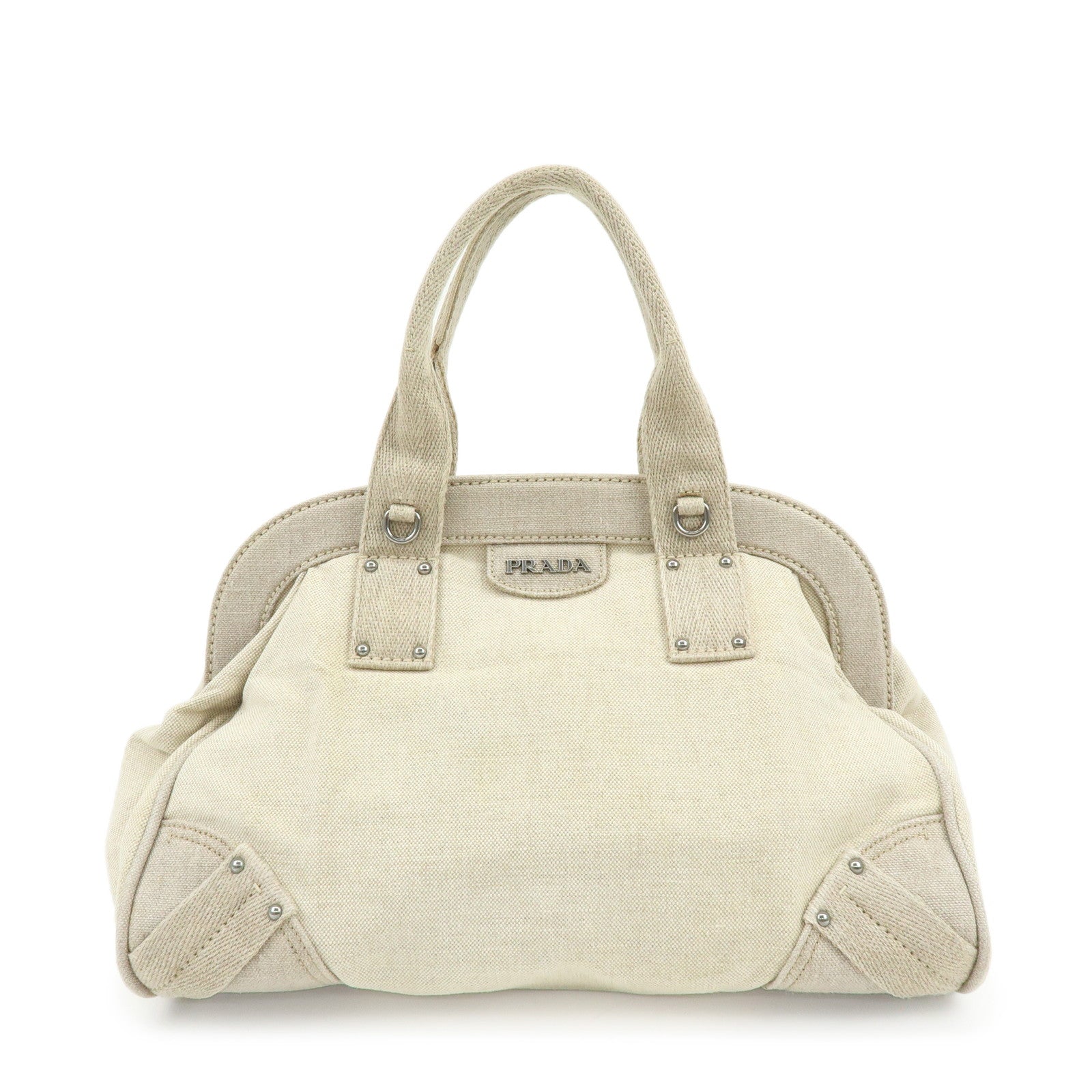 PRADA Denim Boston Bag Hand Bag Natural BN1886