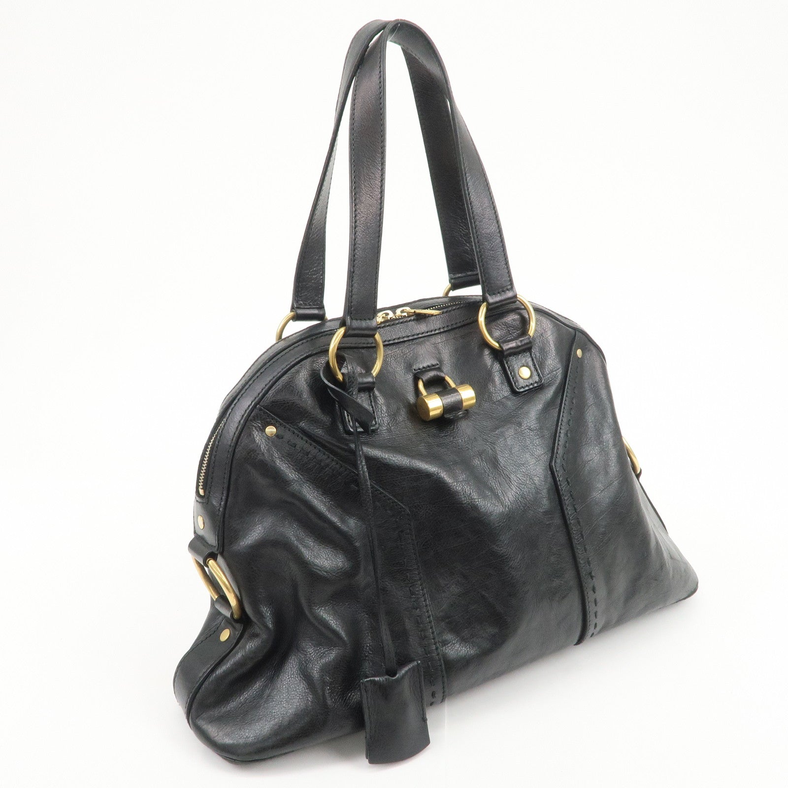 SAINT LAURENT PARIS Logo Leather Shoulder Bag Hand Bag Black 156464