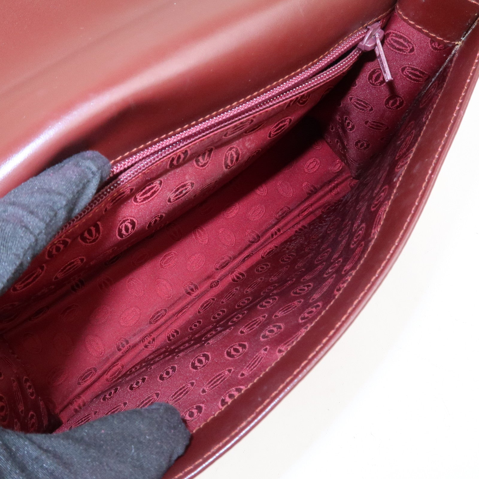 Cartier Must Line Leather Hand Bag Bordeaux Gold HDW