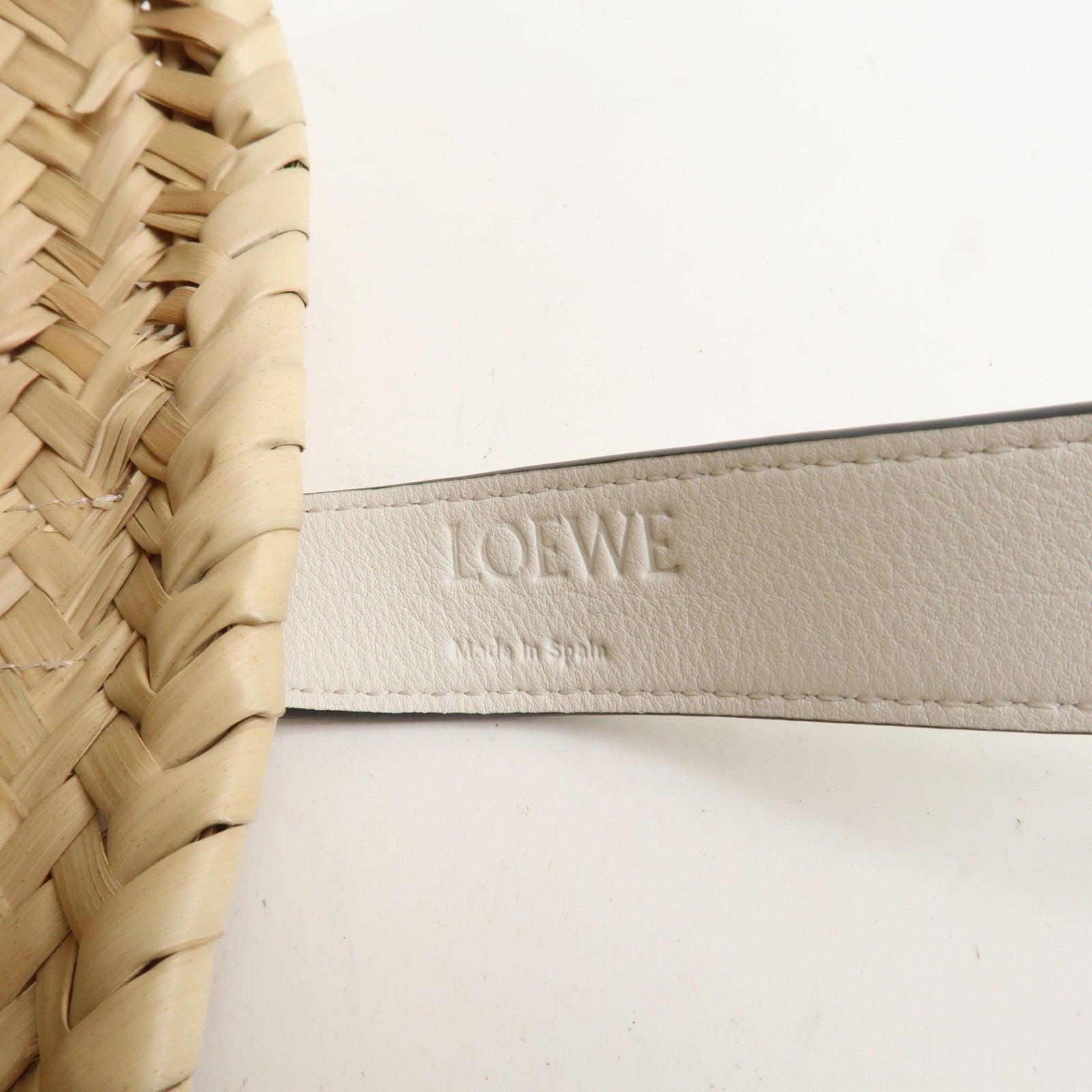 LOEWE Anagram Raffia Leather Small Basket Bag Hand Bag Natural