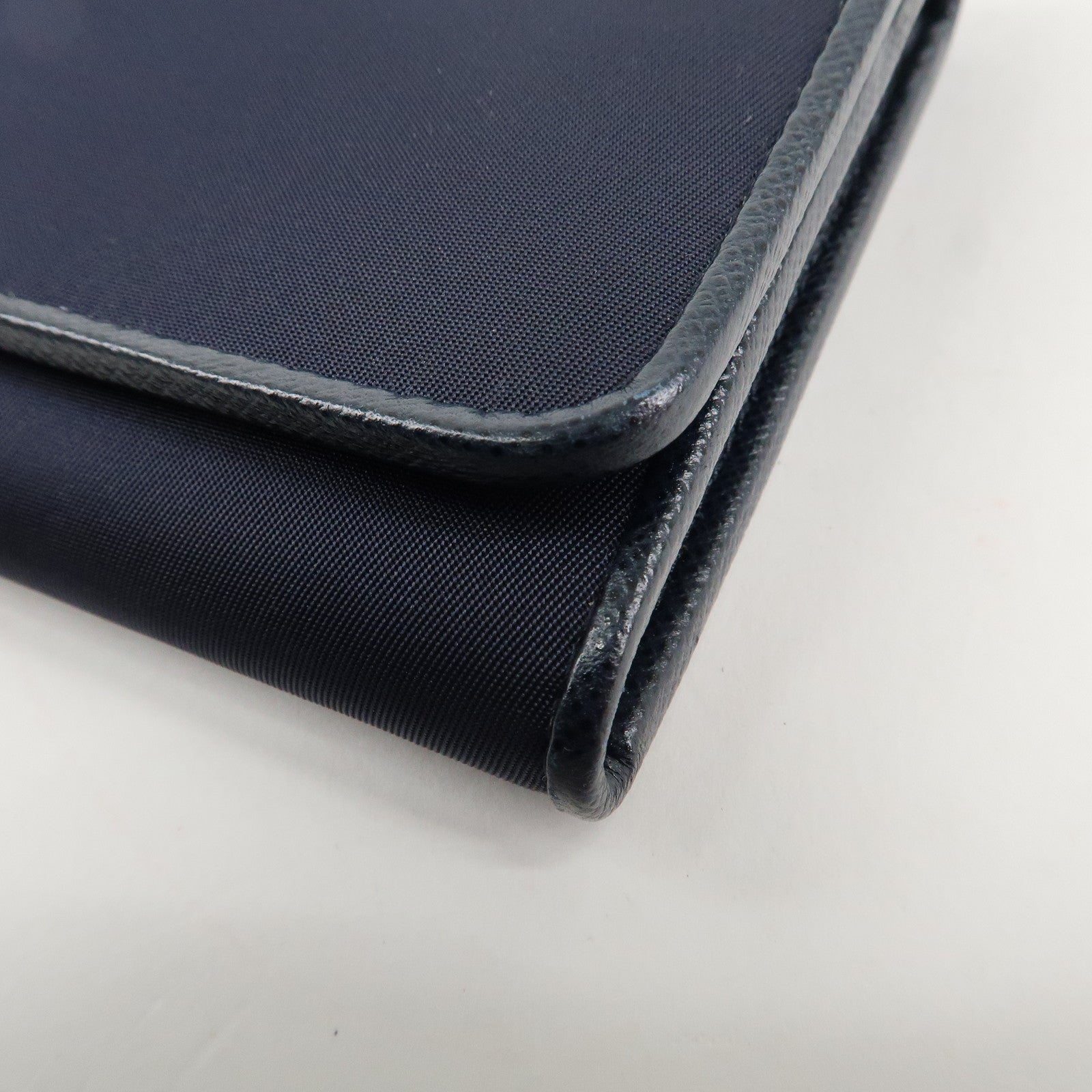 PRADA Triangle Logo Nylon Leather Bi-fold Long Wallet Navy 1MH132 Used