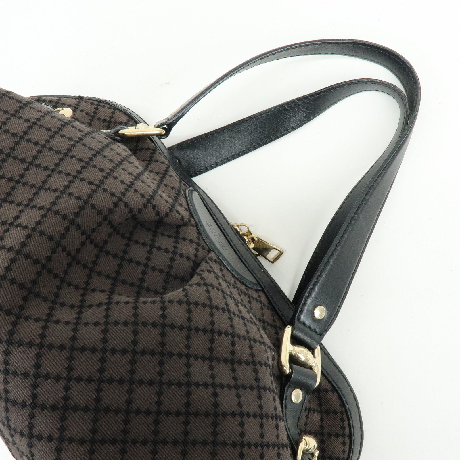 GUCCI Diamante Canvas Leather Shoulder Boston Bag Brown 269930