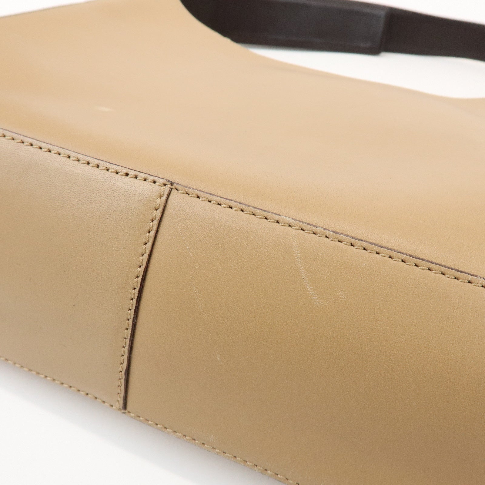 PRADA Logo Leather Shoulder Bag Hand Bag Beige