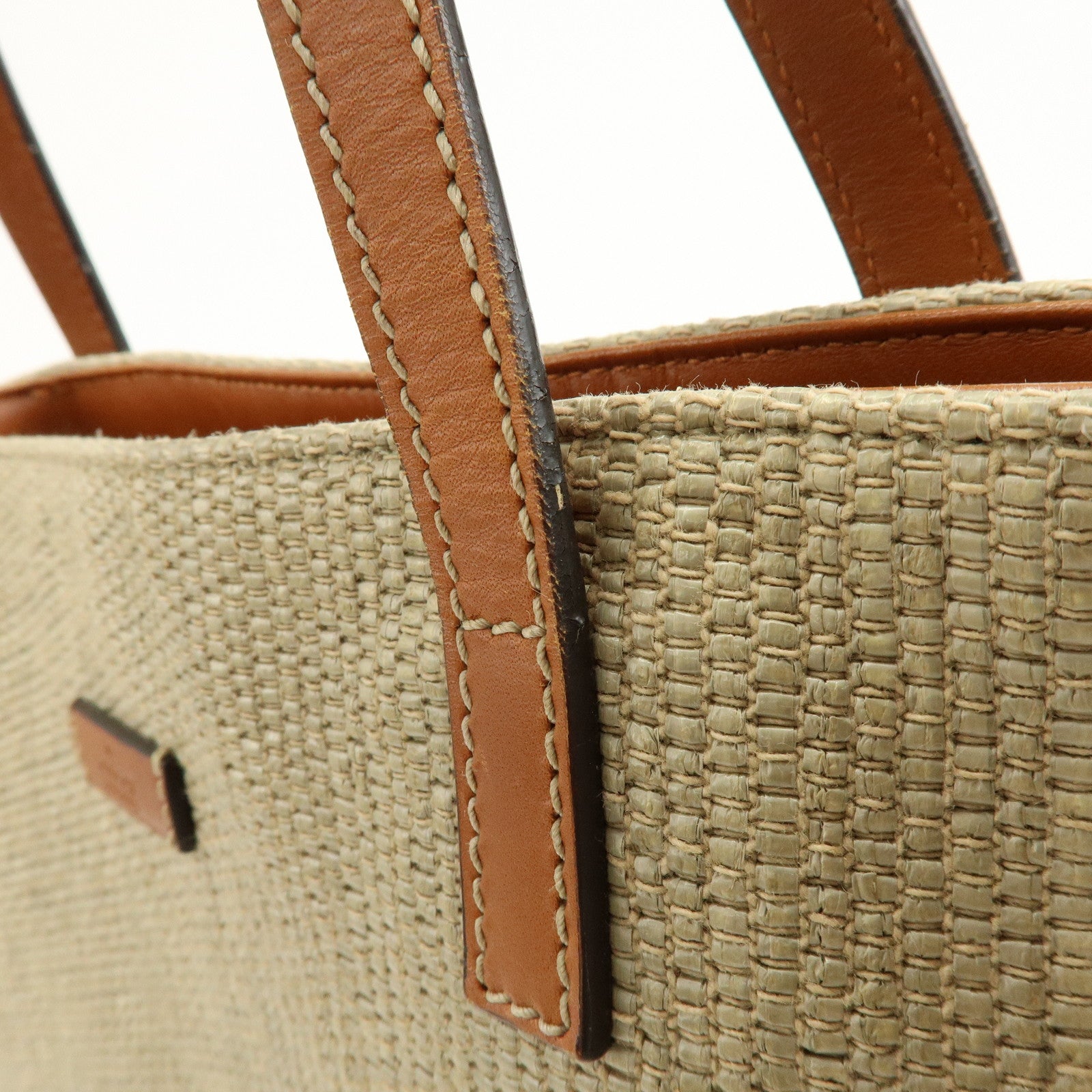 GUCCI Straw Leather Tote Bag Shoulder Bag Beige Brown 309551
