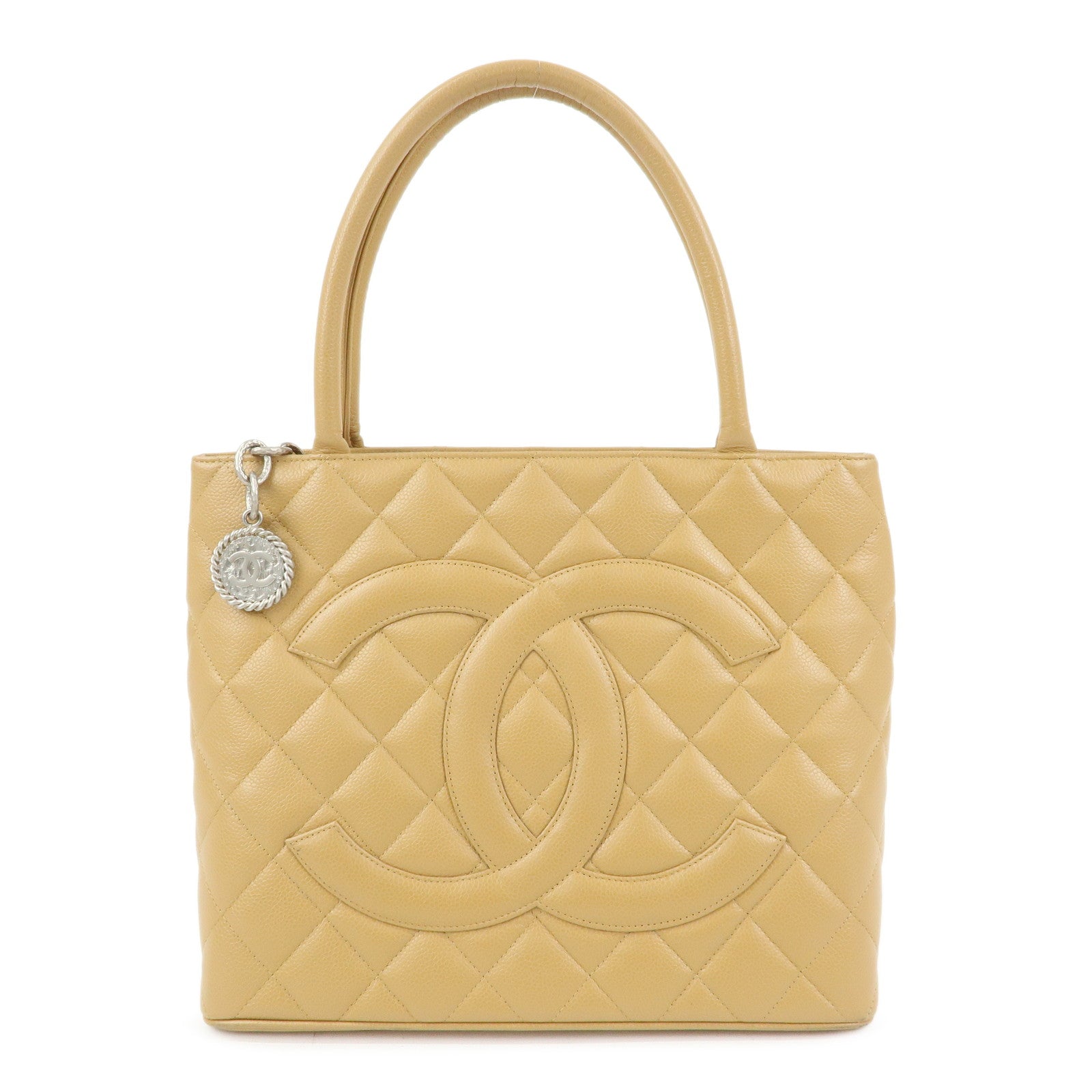 CHANEL Matelasse COCO Mark Medallion Tote Bag Hand Bag Beige A01804