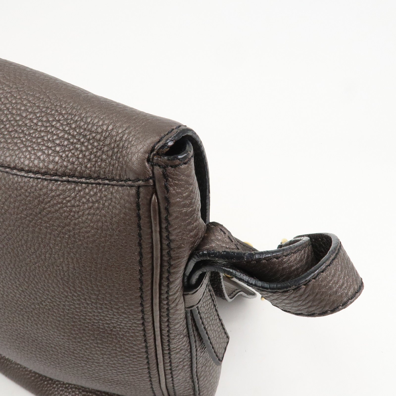 CELINE Leather Shoulder Bag Crossbody Bag Gray Gold HDW
