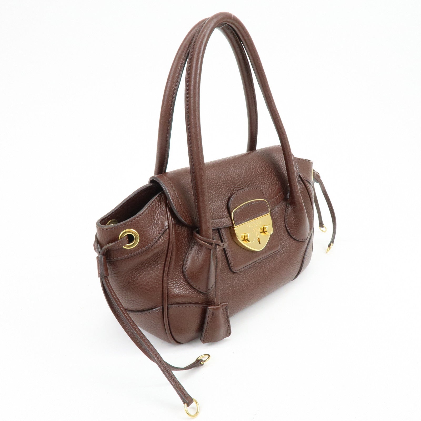 PRADA Vitello Daino Leather Hand Bag Shoulder Bag Brown BR3207