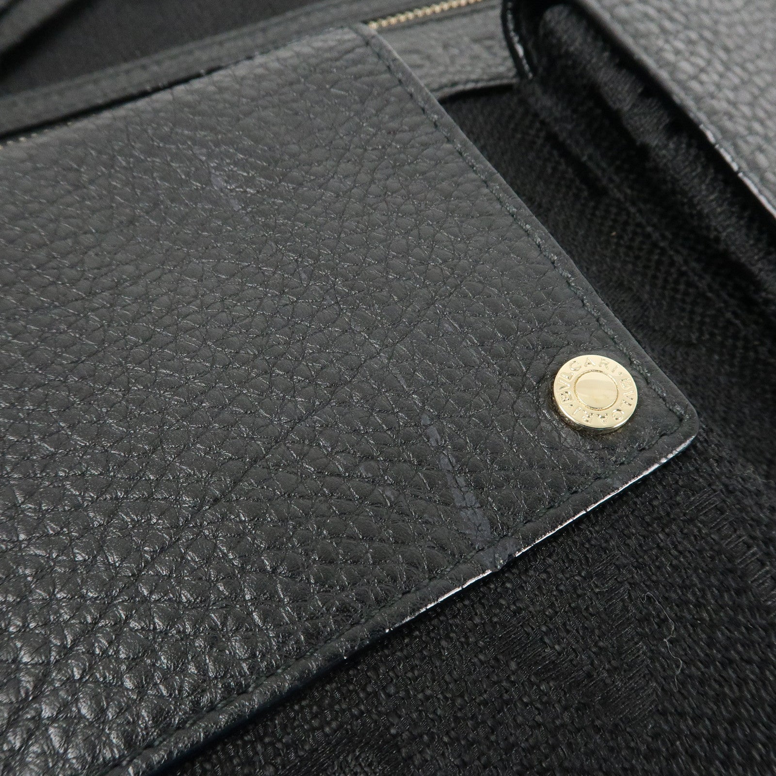 BVLGARI Logo Mania Canvas Leather Tote Bag Black Gold Hardware Used