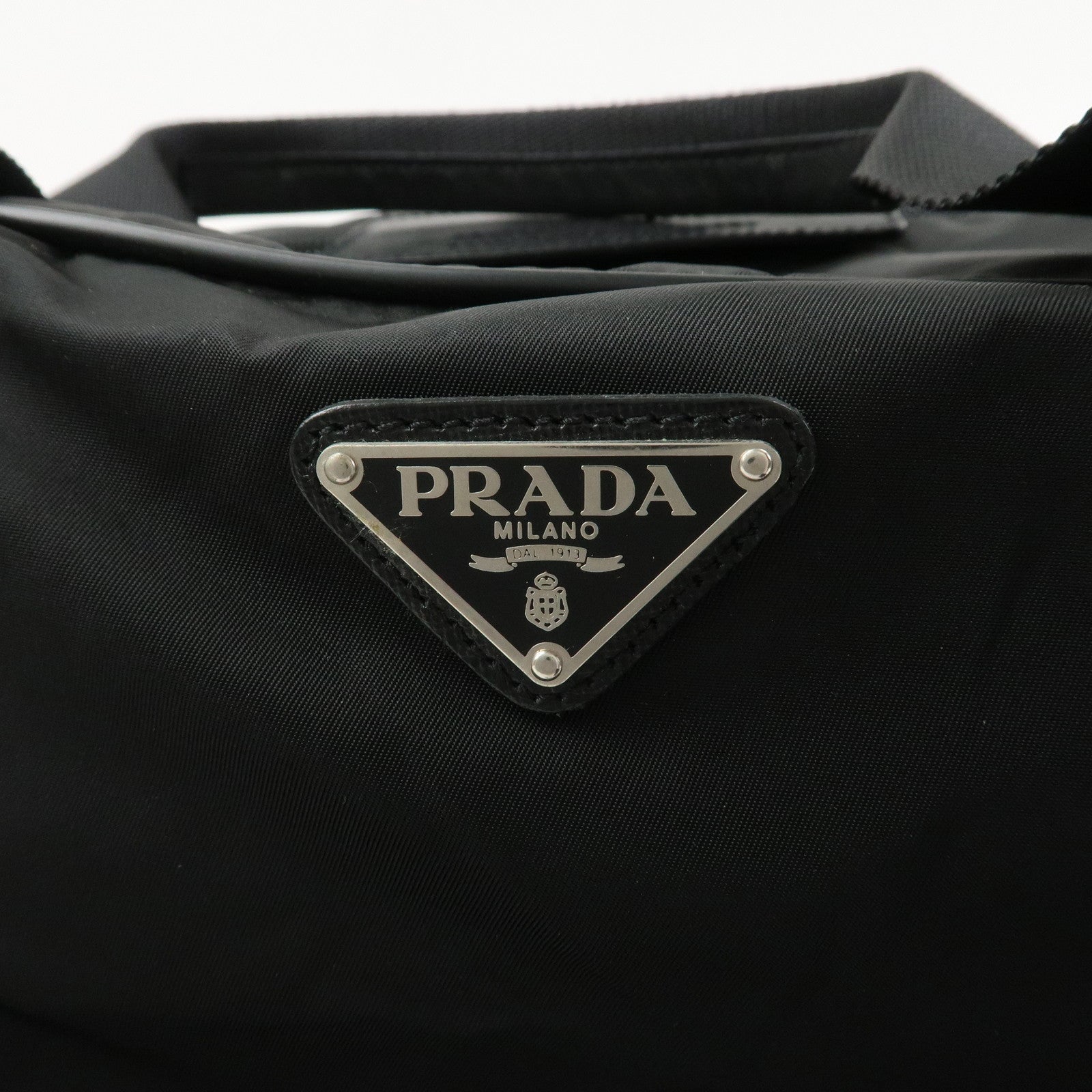 PRADA Triangle Logo Nylon Saffiano Leather Boston Bag Hand Bag