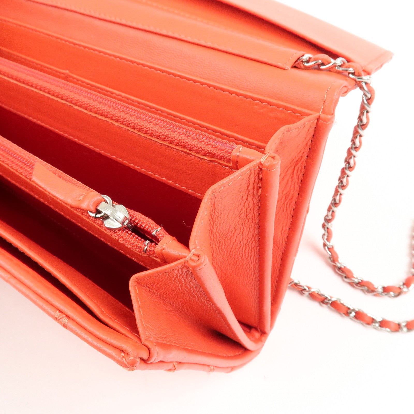 CHANEL COCO Mark Ultra Stitch Leather Chain Wallet Red