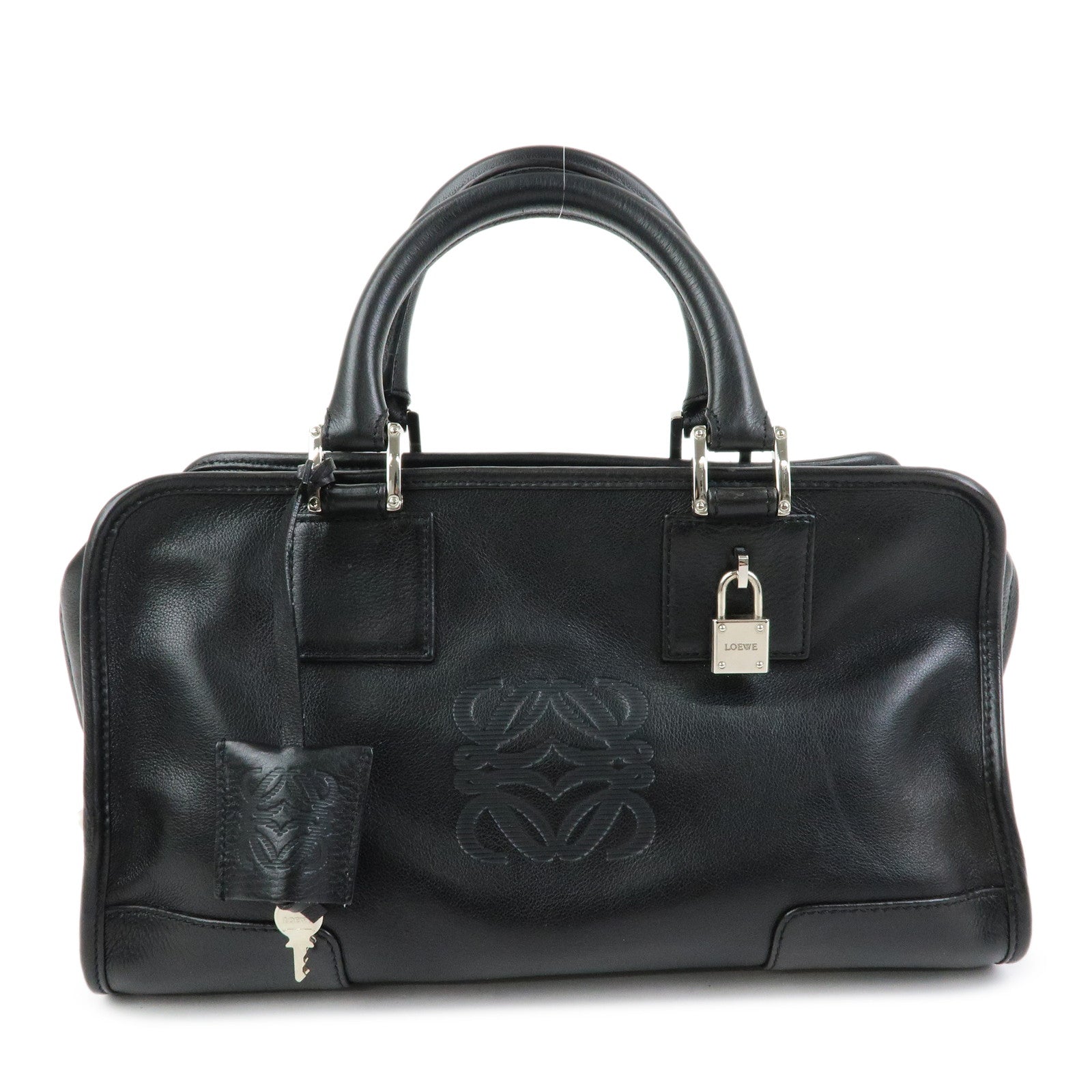 LOEWE Anagram Amazona 28 Leather Hand Bag Boston Bag Black
