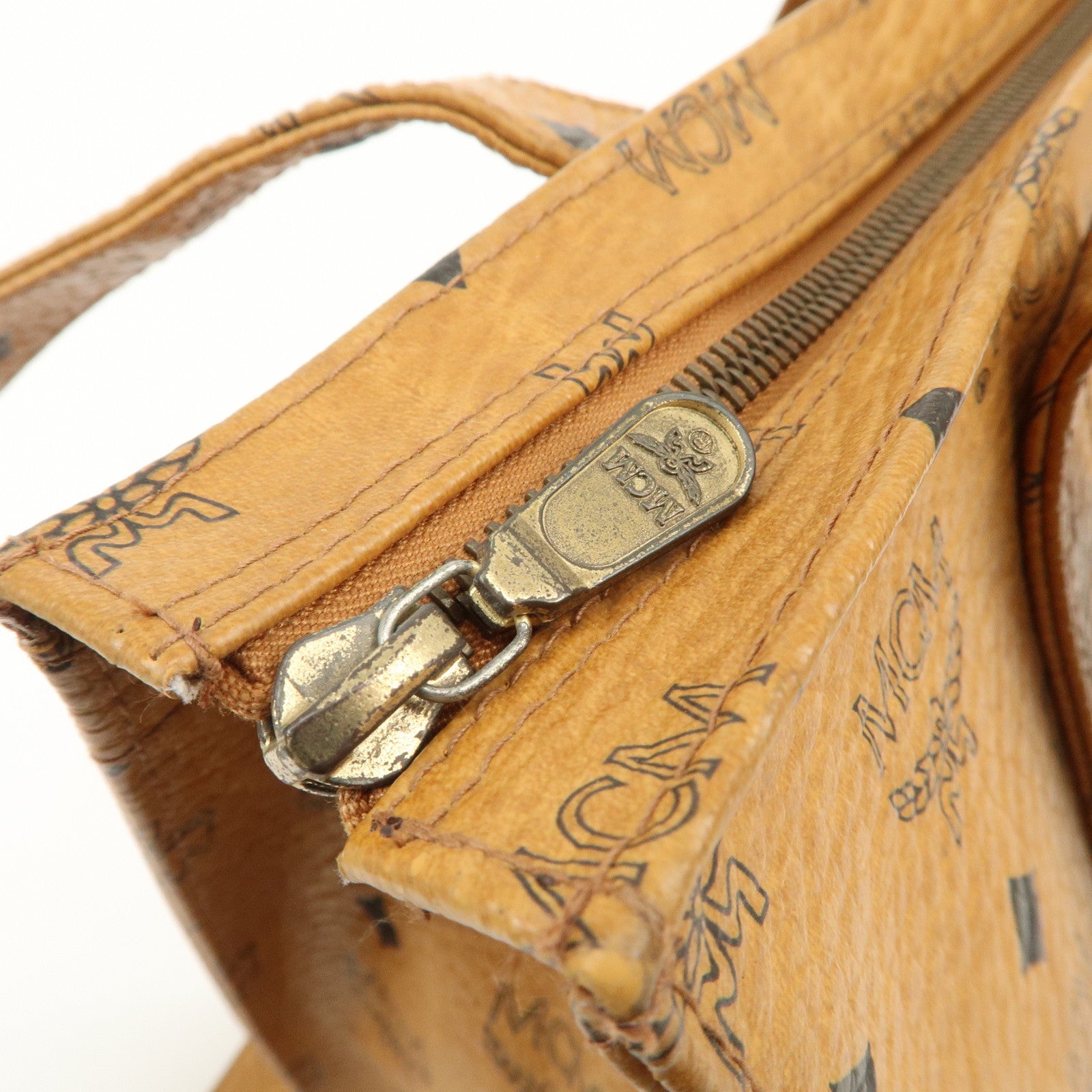 MCM Visetos Leather Shoulder Bag Tote Bag Brown