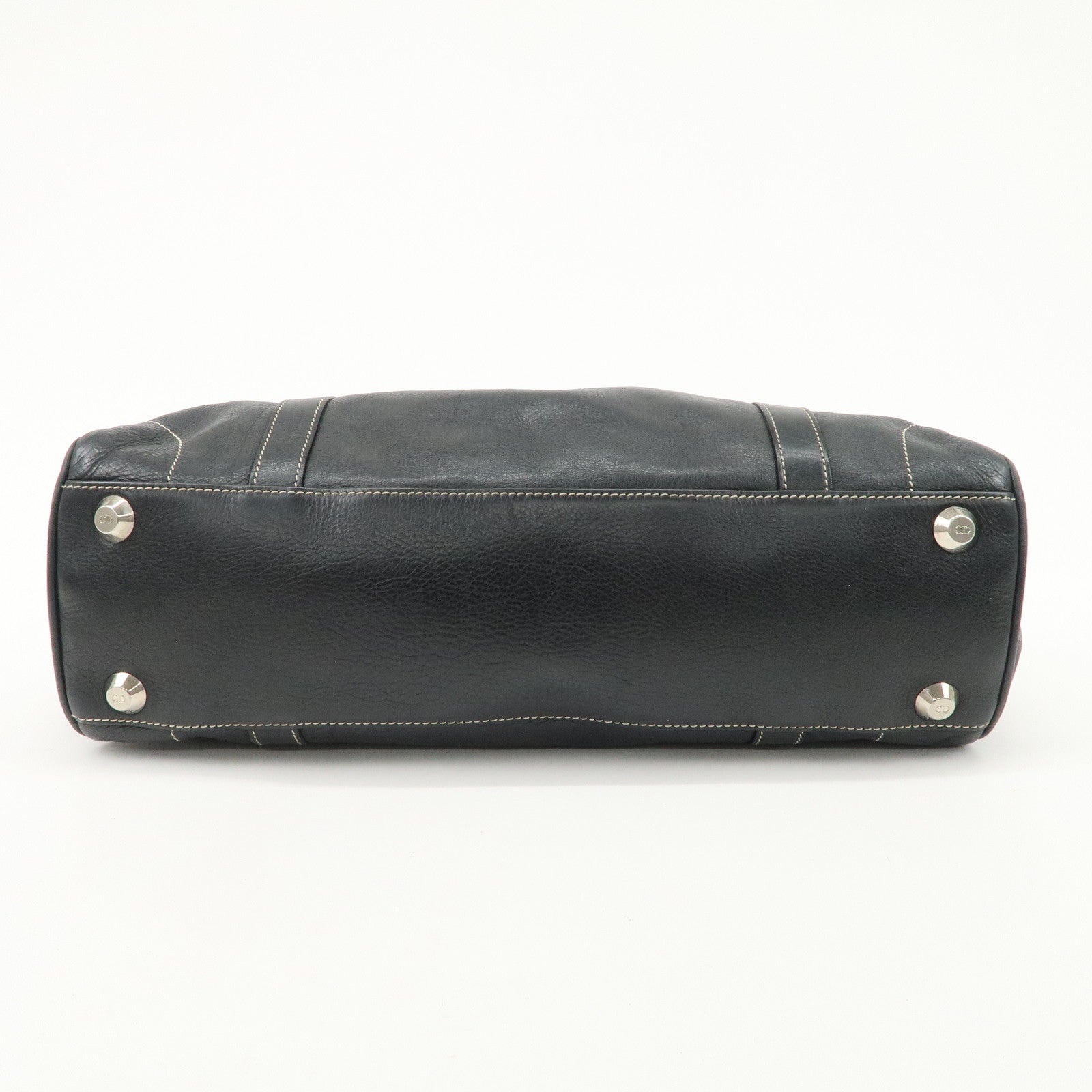 Christian Dior Leather Shoulder Bag Hand Bag Black Silver HDW