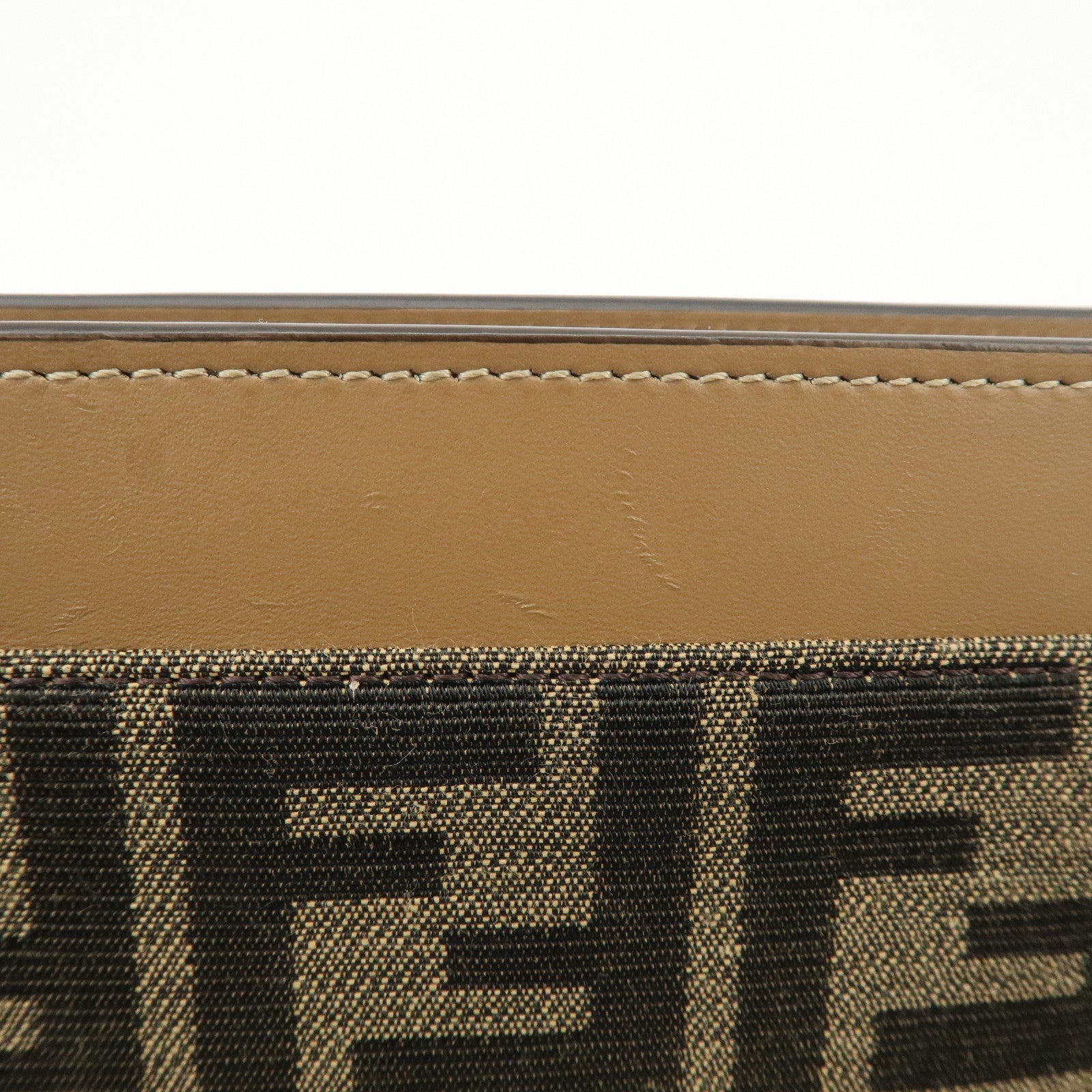 FENDI Zucca Leather Canvas Slim Clutch Bag Medium Brown 7N0134