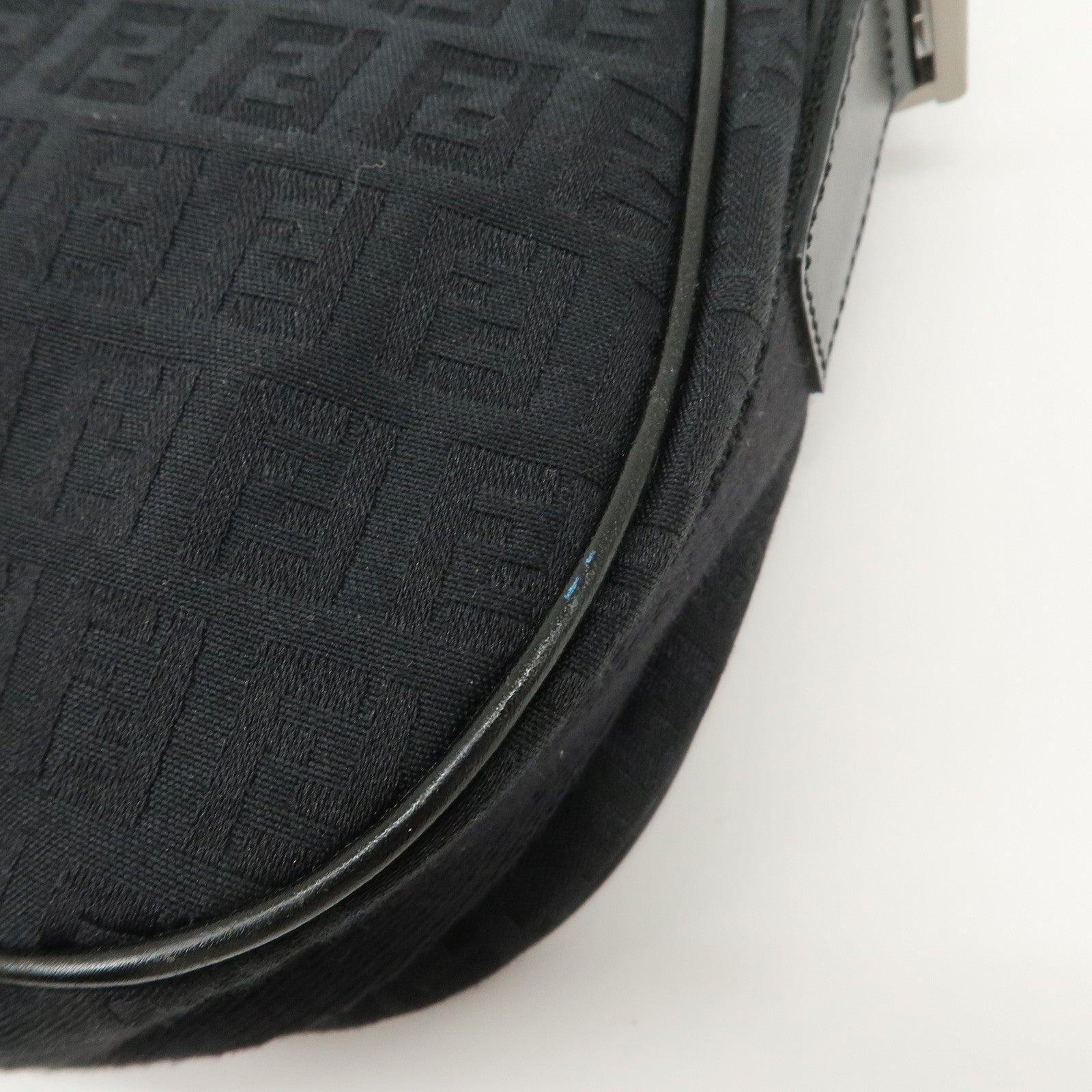 FENDI Zucchino Canvas Leather Shoulder Bag Black 8BR320