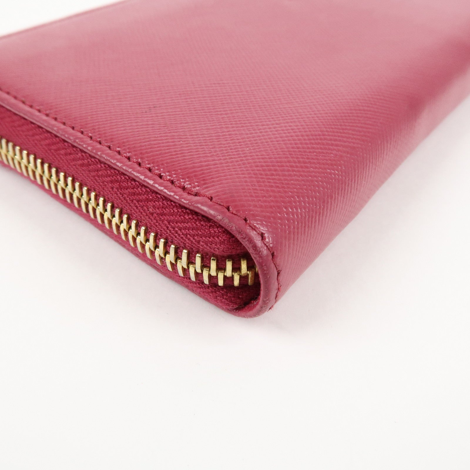 PRADA Logo Leather Round Zippy Wallet Pink Gold Hardware Used