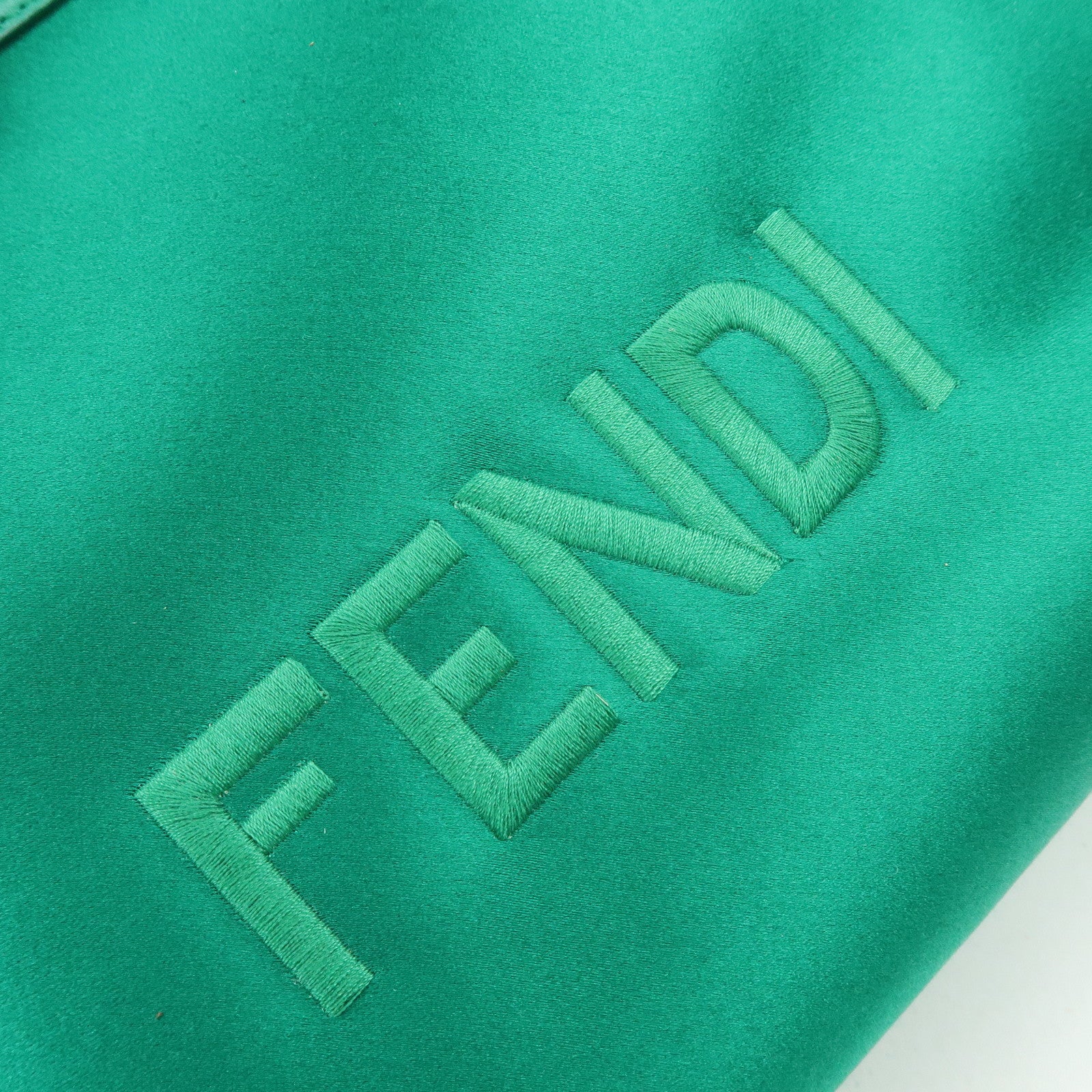 FENDI Satin Peekaboo Defender Hand Bag Cover Green 7AR717
