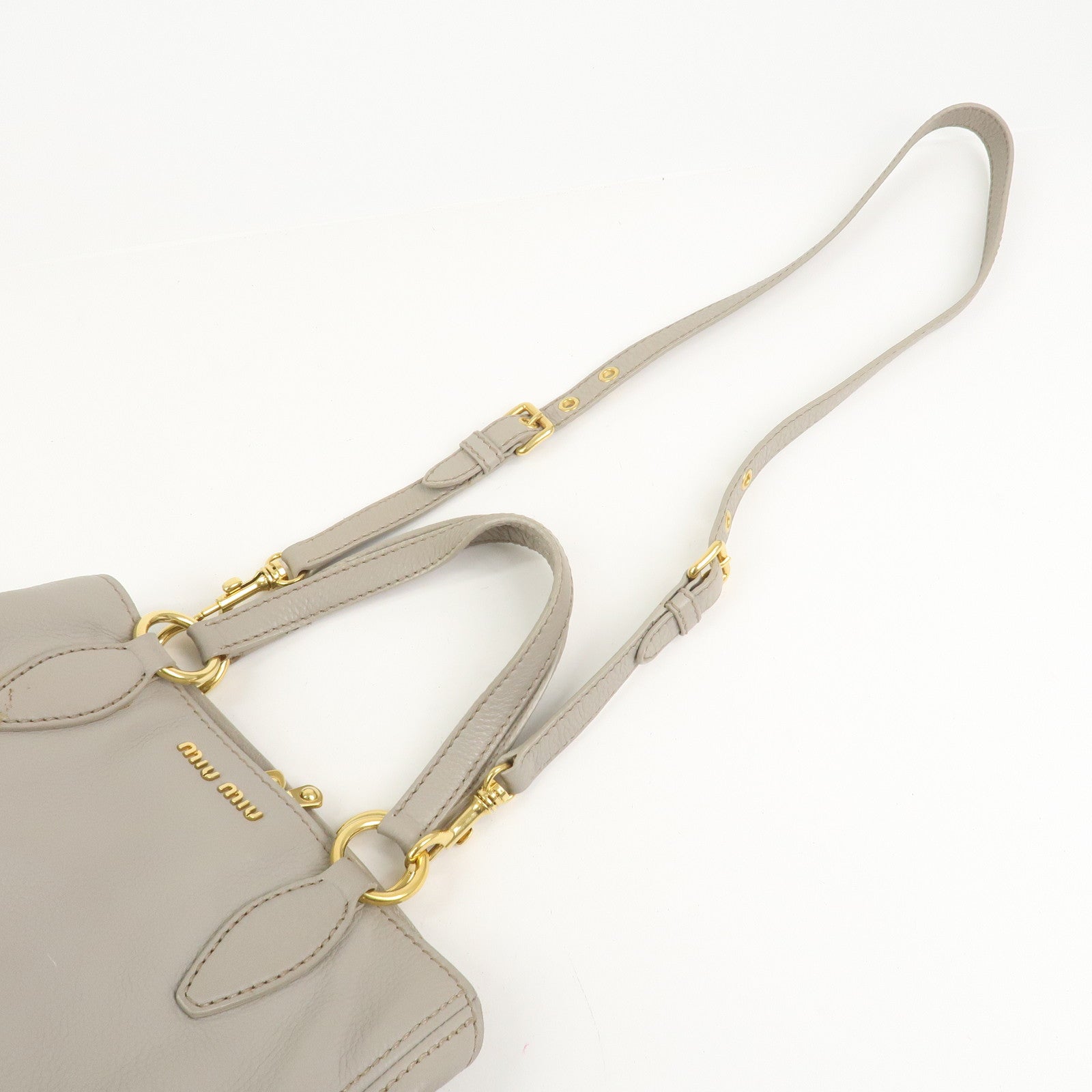 MIU MIU Logo Leather 2Way Bag Hand Bag Shoulder Bag Gray