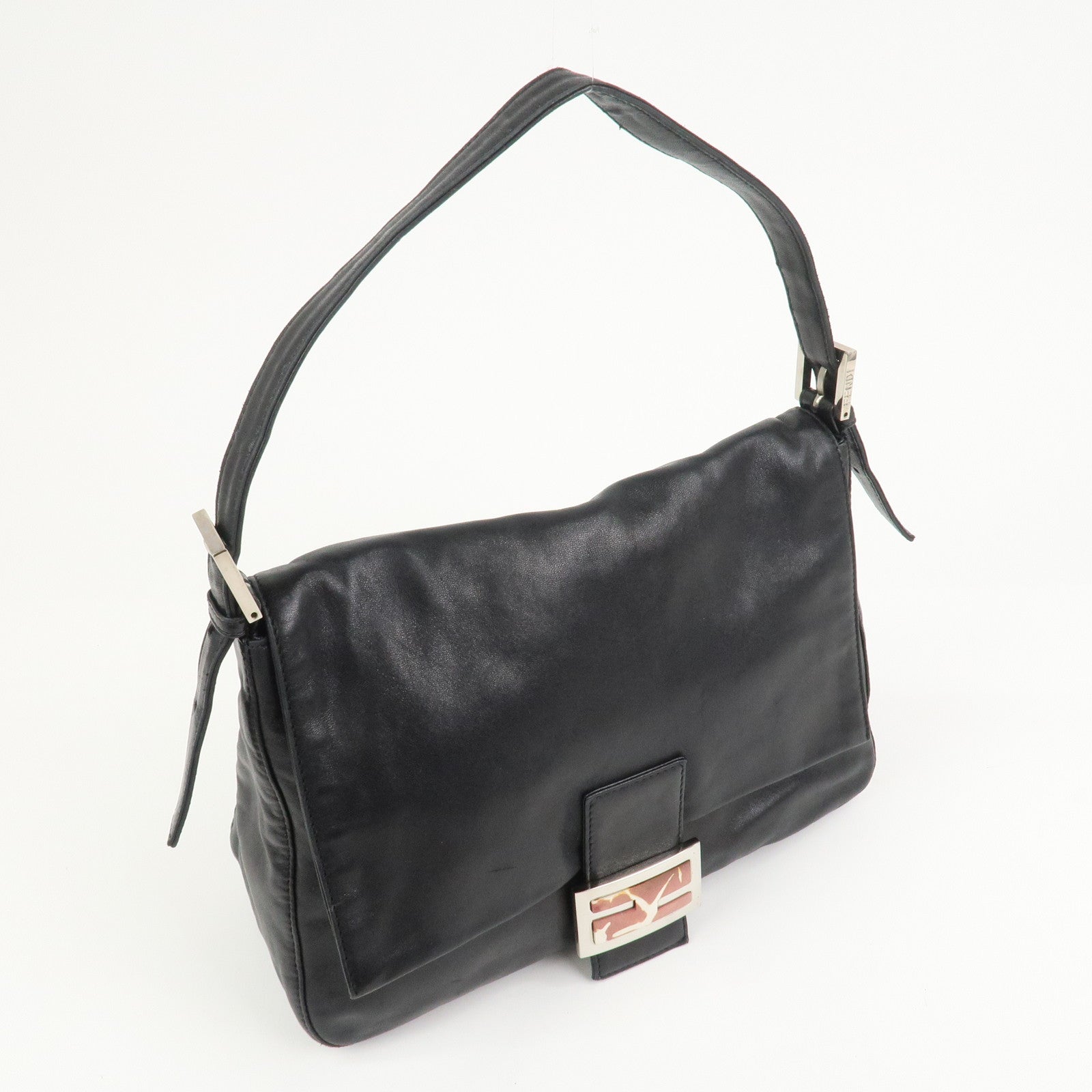 FENDI Mamma Baguette Leather Shoulder Bag Hand Bag Black 26325