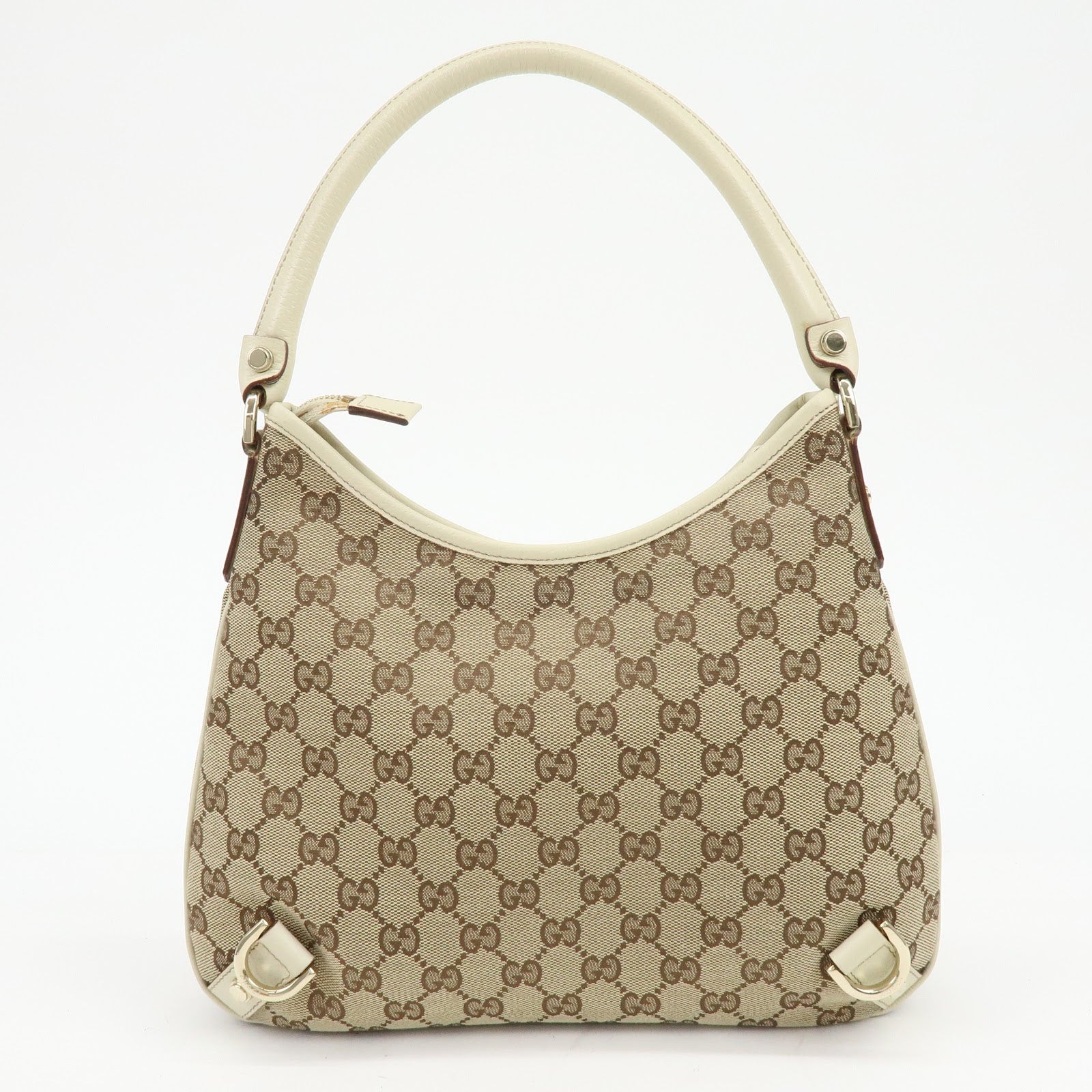 Gucci Abbey GG Canvas Leather Shoulder Bag Beige White 130738
