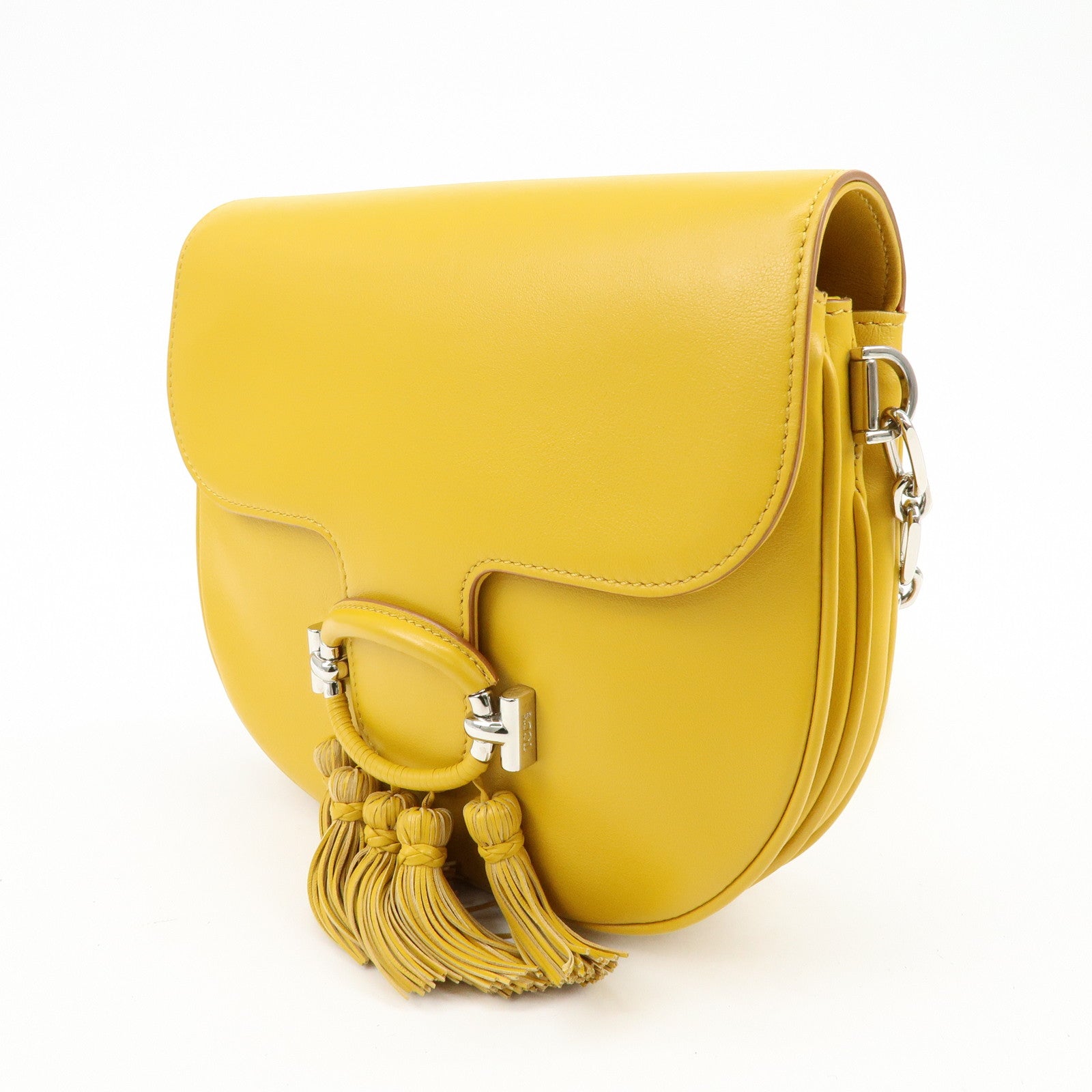 TOD'S Double T Tassel Leather Shoulder Bag Crossbody Bag Yellow