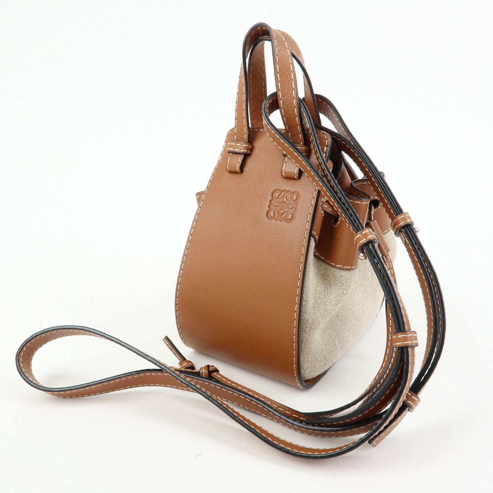 LOEWE Anagram Hammock Cotton Calf Leather Drawstring Mini 2Way Bag