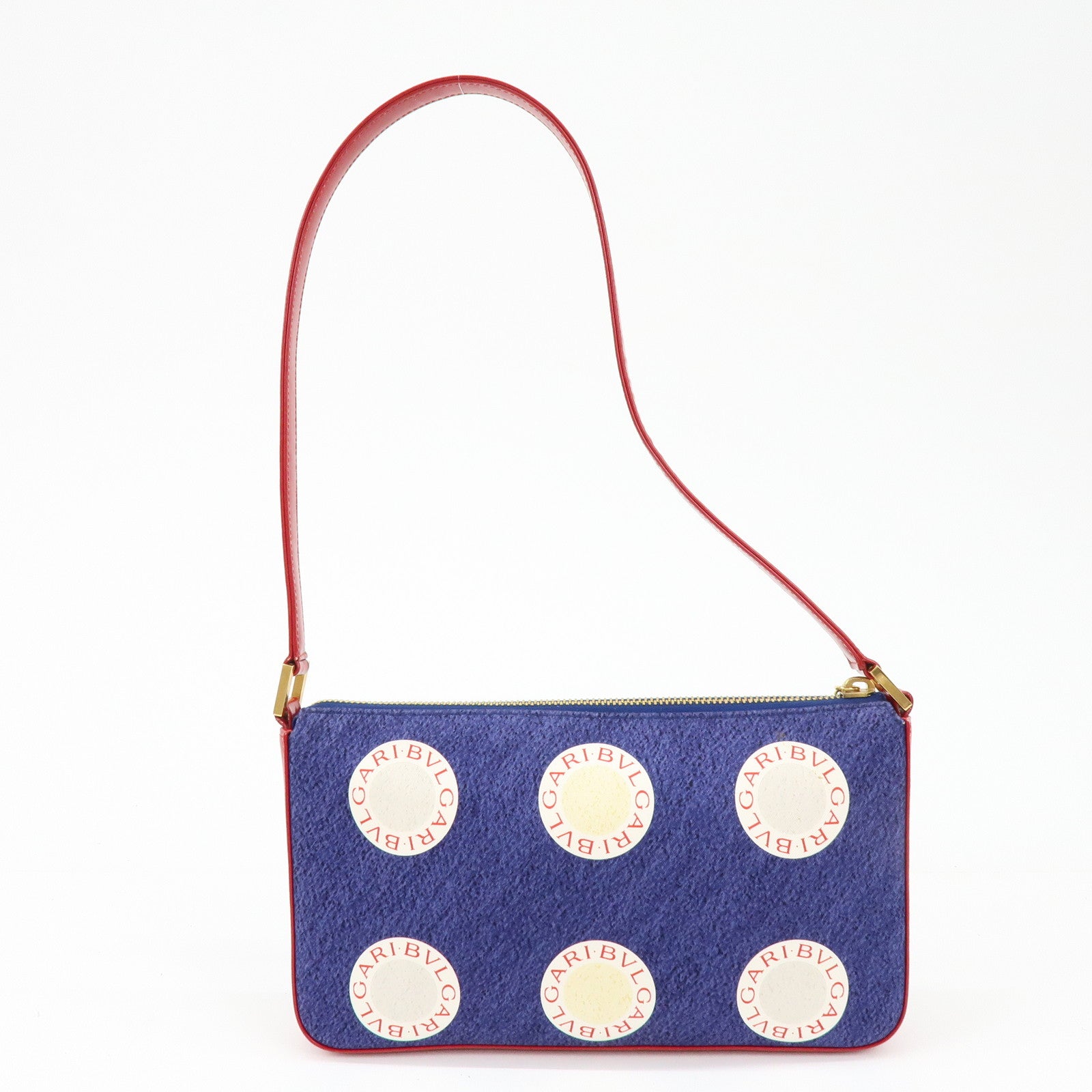 BVLGARI B-zero1 Canvas Leather Shoulder Bag Hand Bag Navy Red