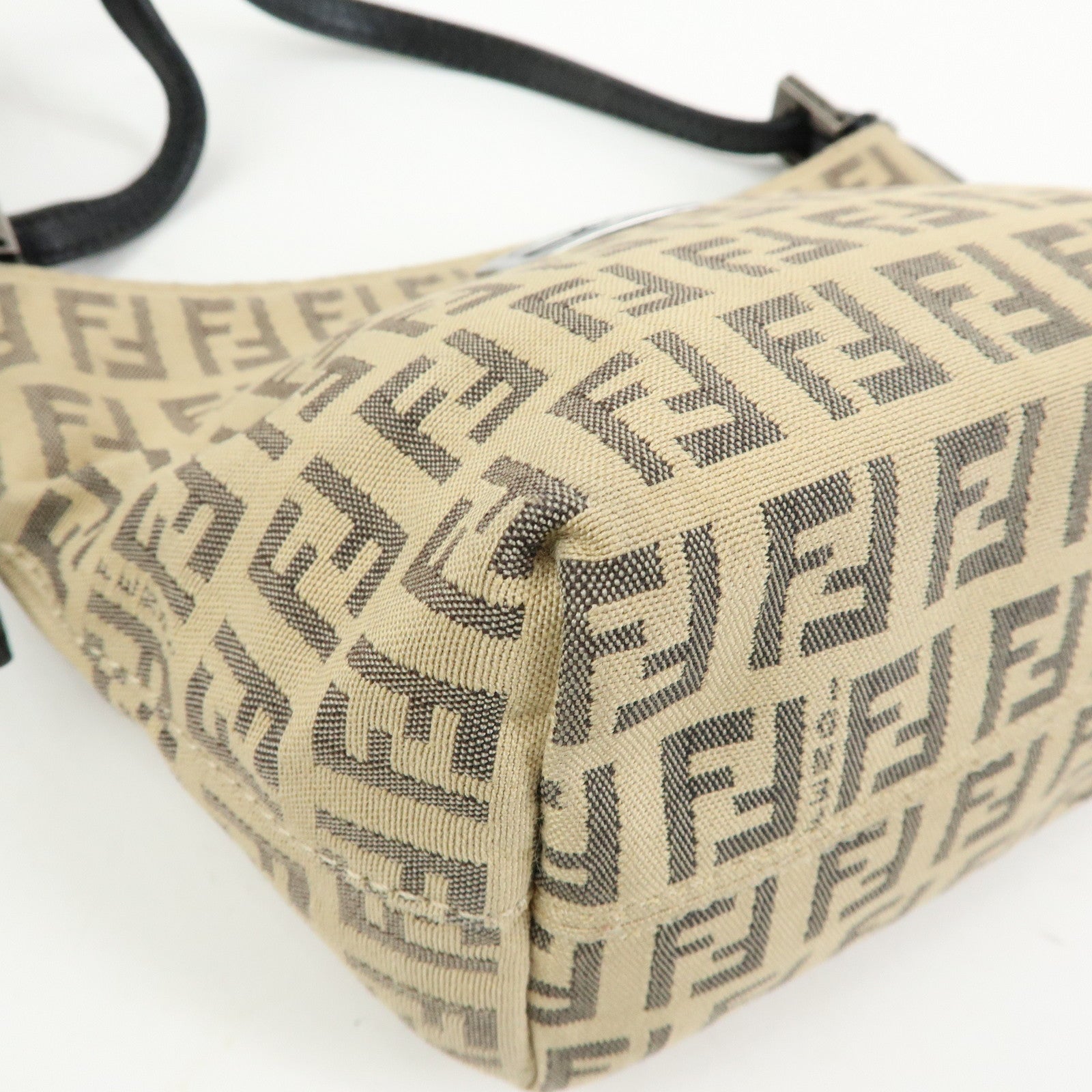 FENDI Zucchino Canvas Leather Mini Hand Bag Beige Black 8BK031
