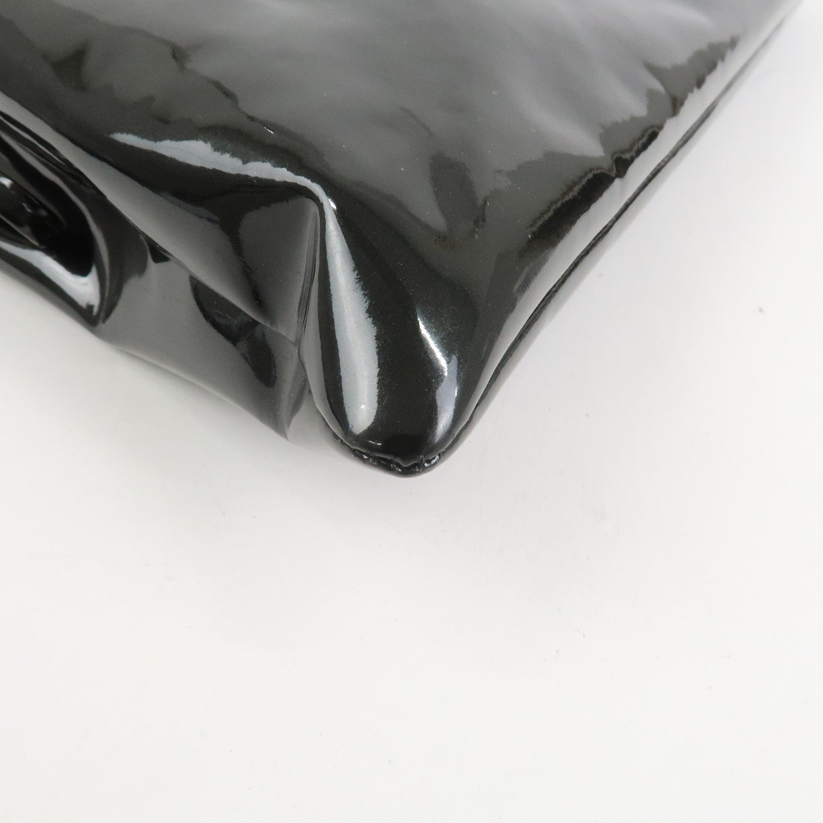 CHANEL COCO Mark Patent Leather Rhinestone Tote Bag Black