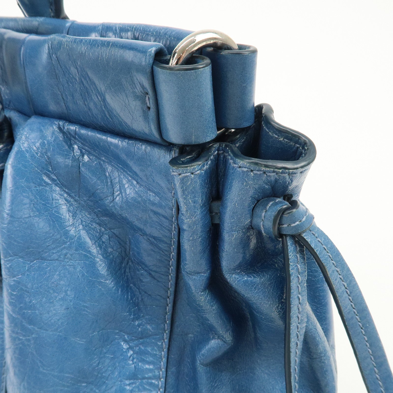 MIU MIU Leather 2Way Bag Shoulder Bag Hand Bag Blue RT0383