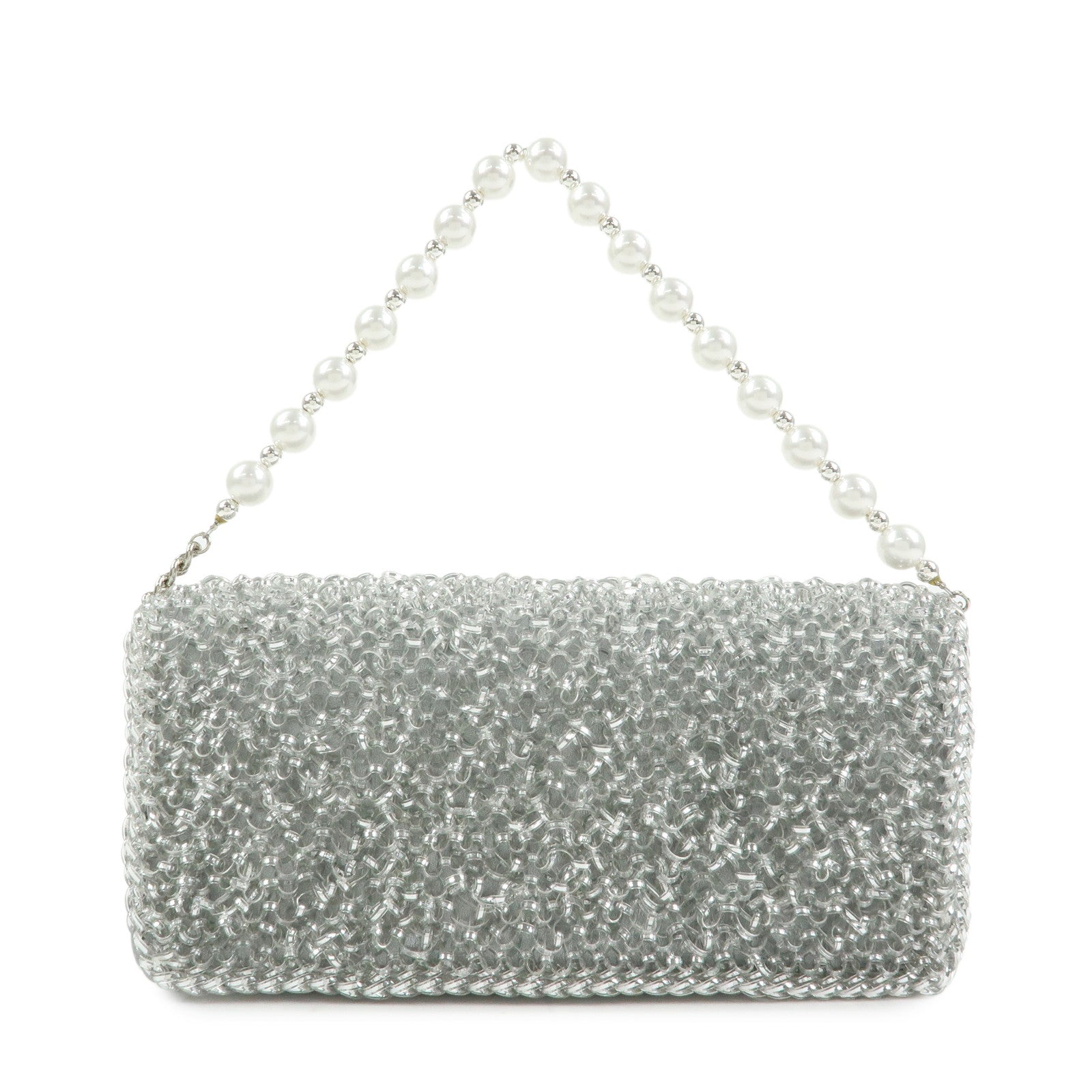 ANTEPRIMA PVC Wire Chain Pearl Hand Bag Long Wallet Silver