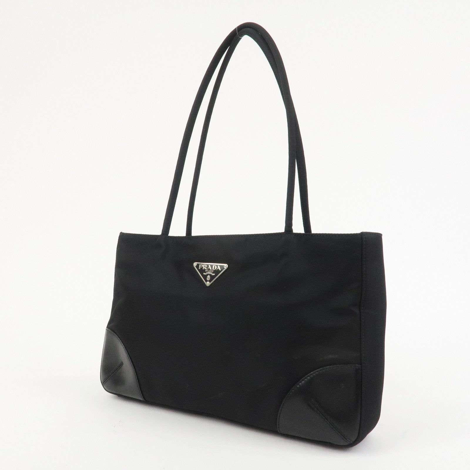 PRADA Triangle Logo Nylon Tote Bag Shoulder Bag Black
