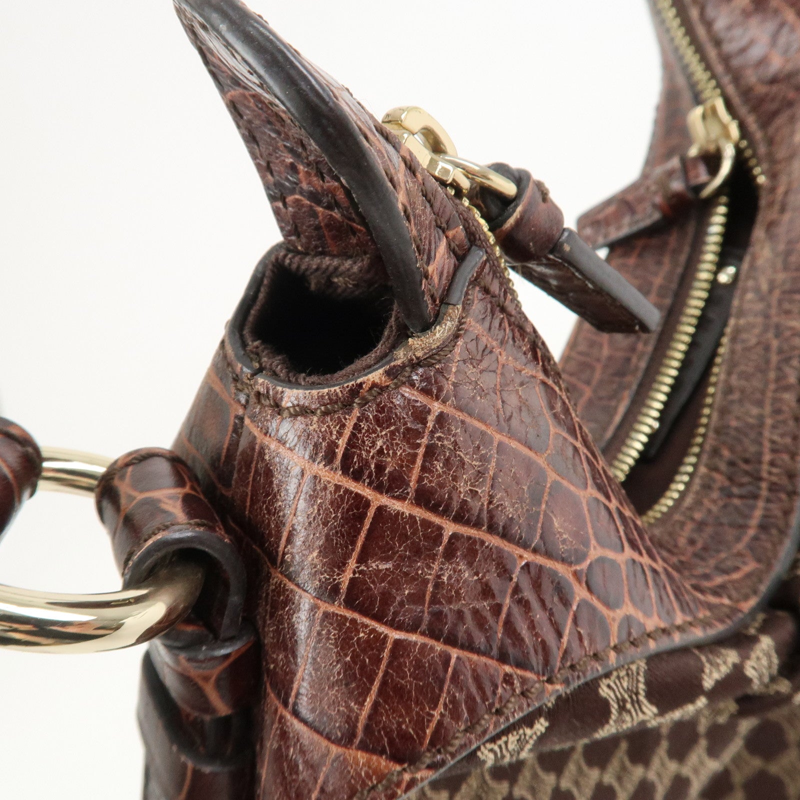 CELINE Macadam Canvas Embossed Leather Bittersweet Shoulder Bag