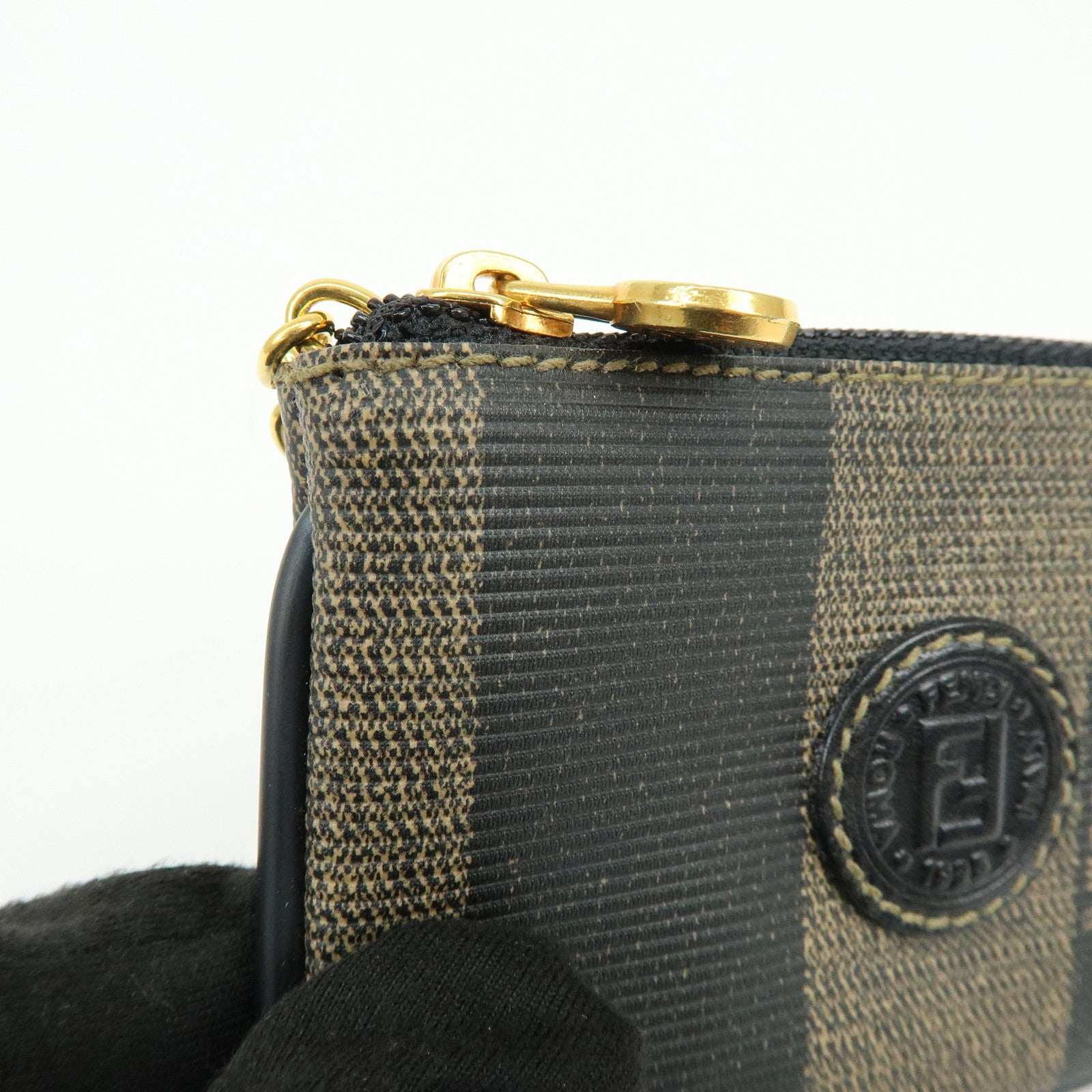 FENDI Pequin PVC Coated Canvas Coin Case Black Beige