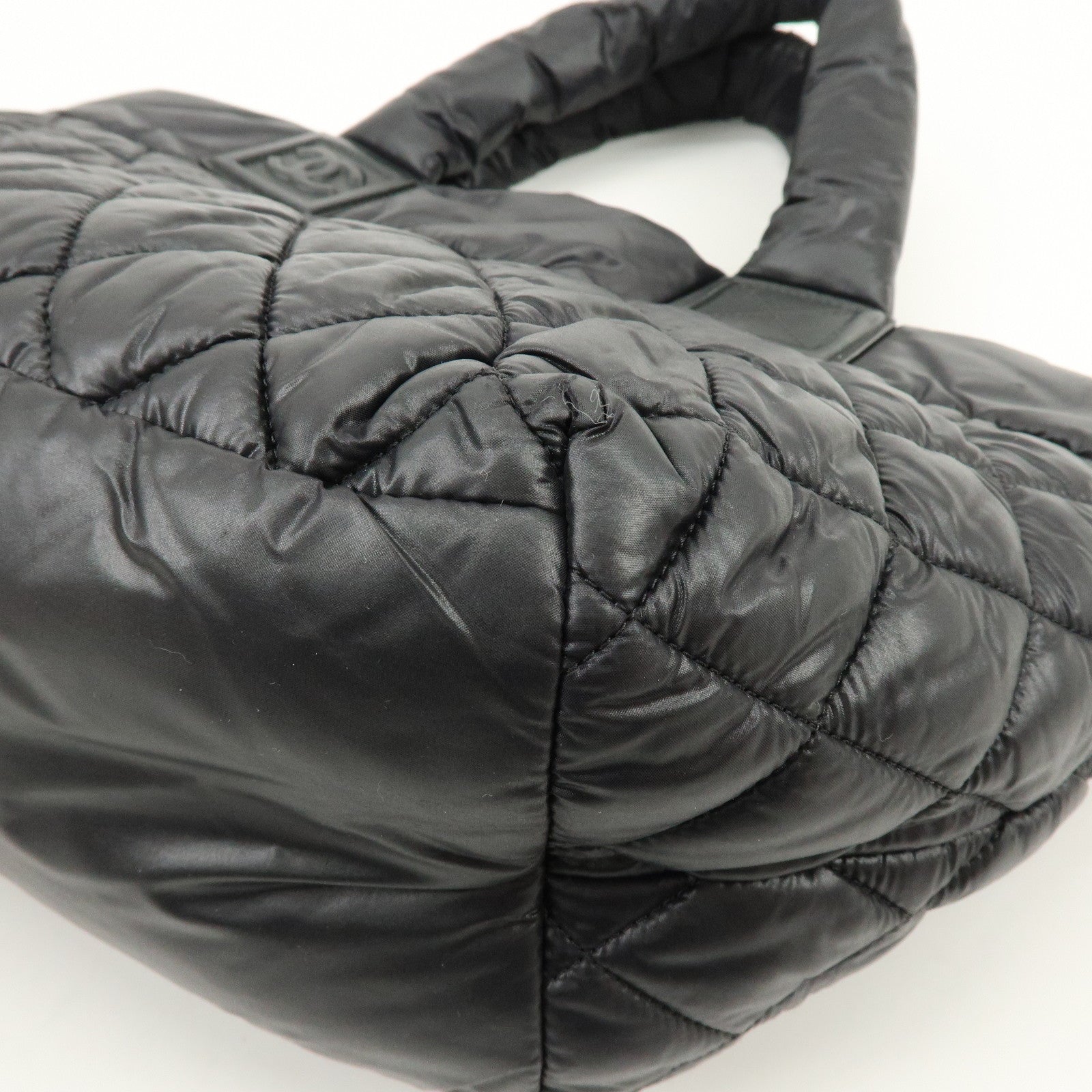 CHANEL COCO Cocoon PM Nylon Leather Tote Bag Hand Bag Black A48610