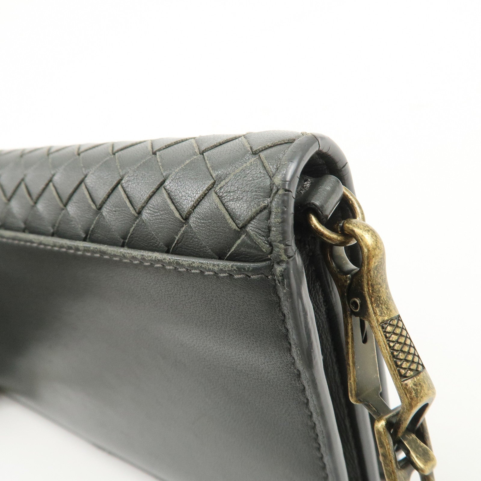 BOTTEGA VENETA Intrecciato Leather Chain Long Wallet Gray