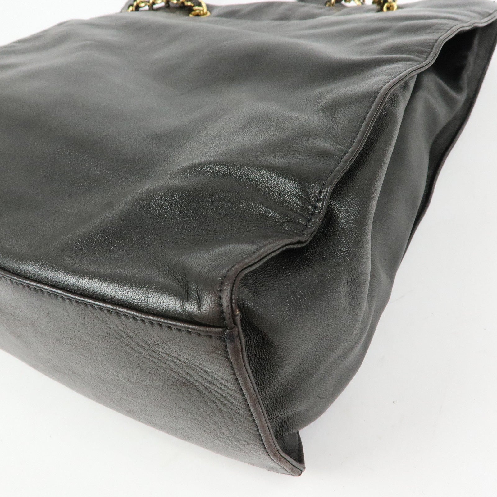 CHANEL COCO Mark Lamb Skin Tote Bag Shoulder Bag Dark Brown
