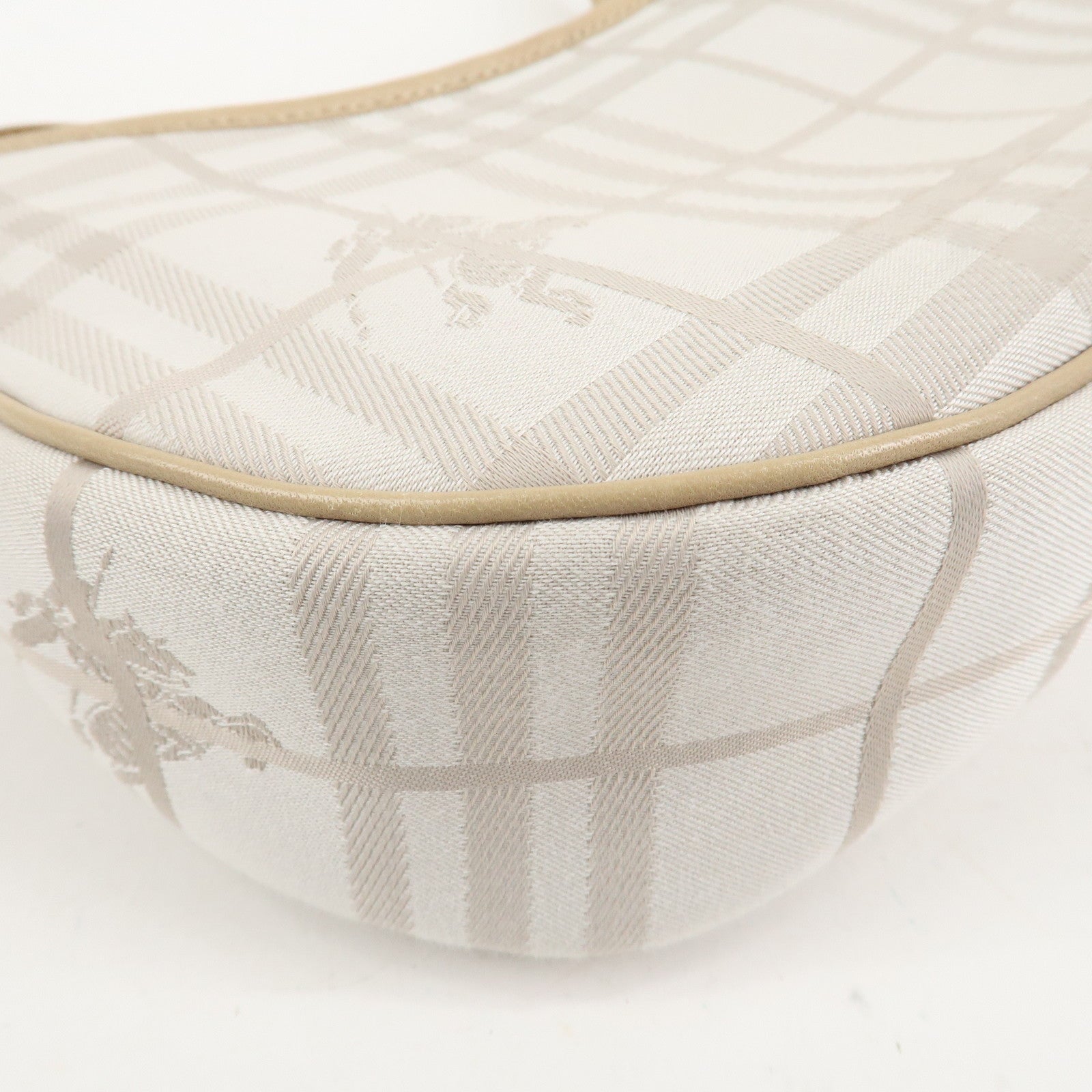 BURBERRY Canvas Leather Shoulder Bag Beige Gray Used