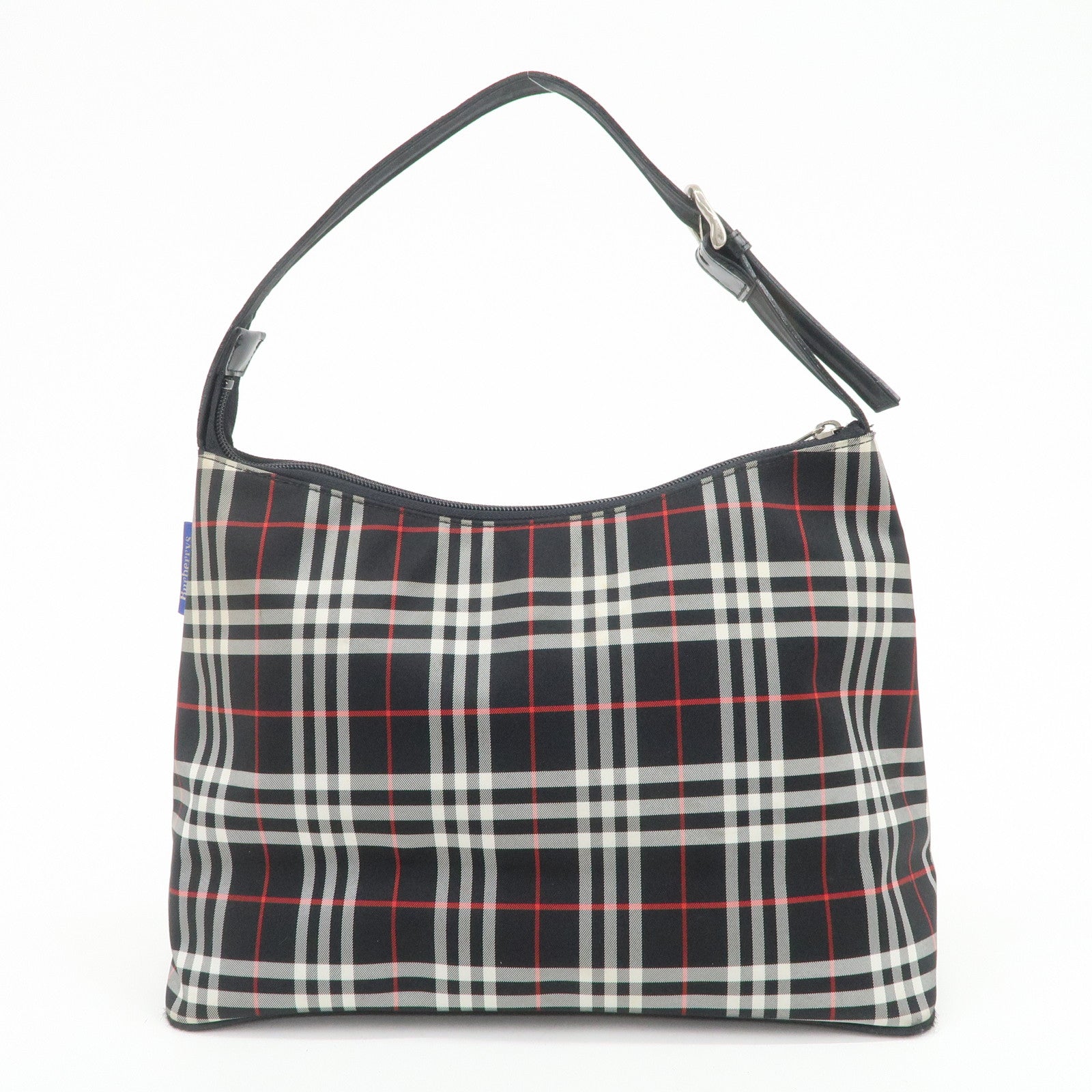BURBERRY Blue Label Nylon Leather Shoulder Bag Nova Plaid Black