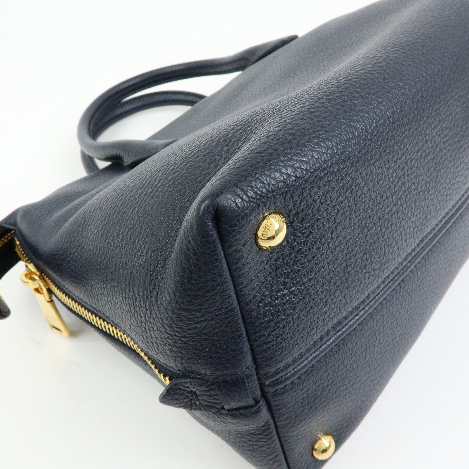 MIU MIU Logo Leather 2WAY Bag Shoulder Bag Hand Bag Navy 5BB016