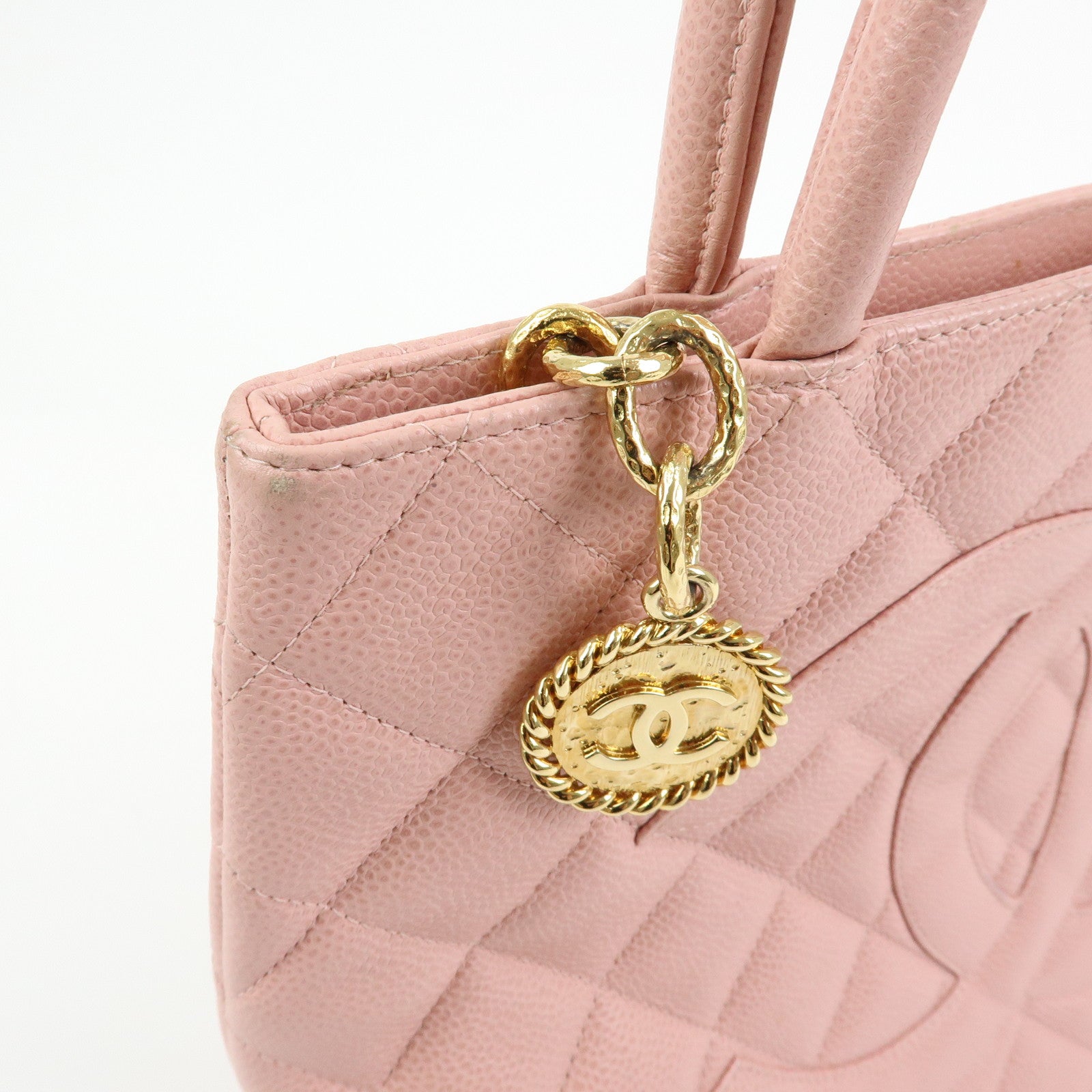 CHANEL COCO Mark Matelasse Caviarskin Medallion Tote Bag A01804