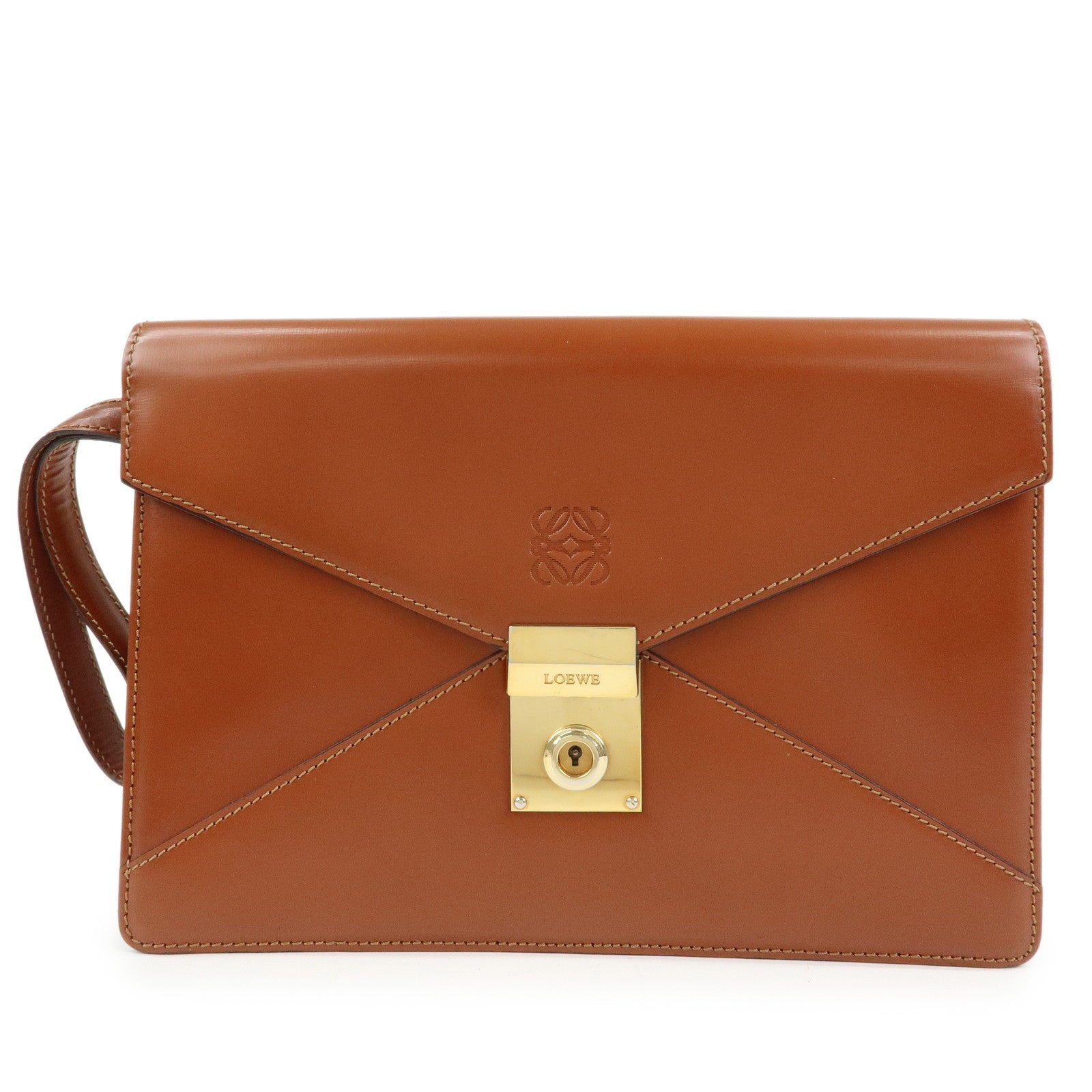 LOEWE Anagram Logo Leather Clutch Bag Wristlet Bag Brown