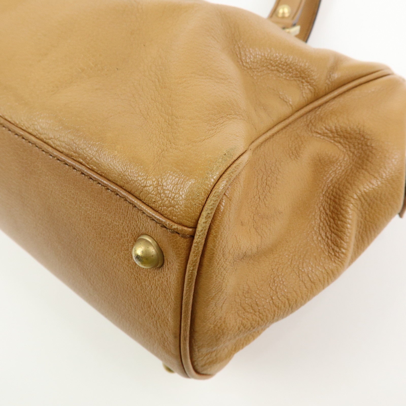 GUCCI Interlocking G Leather Blondie Studs Hand Bag Brown 121551