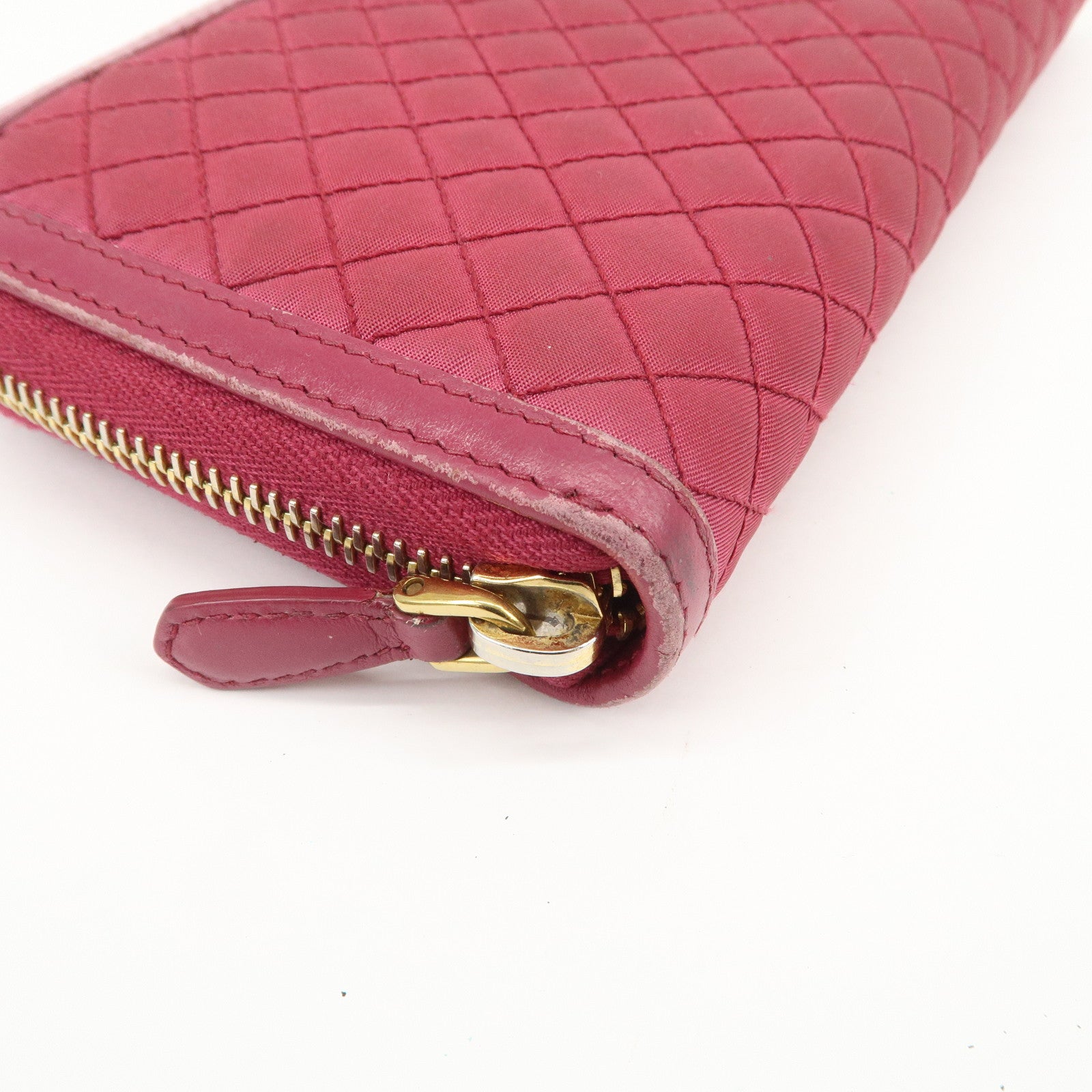 PRADA Nylon Leather Round Zippy Wallet Long Wallet Pink