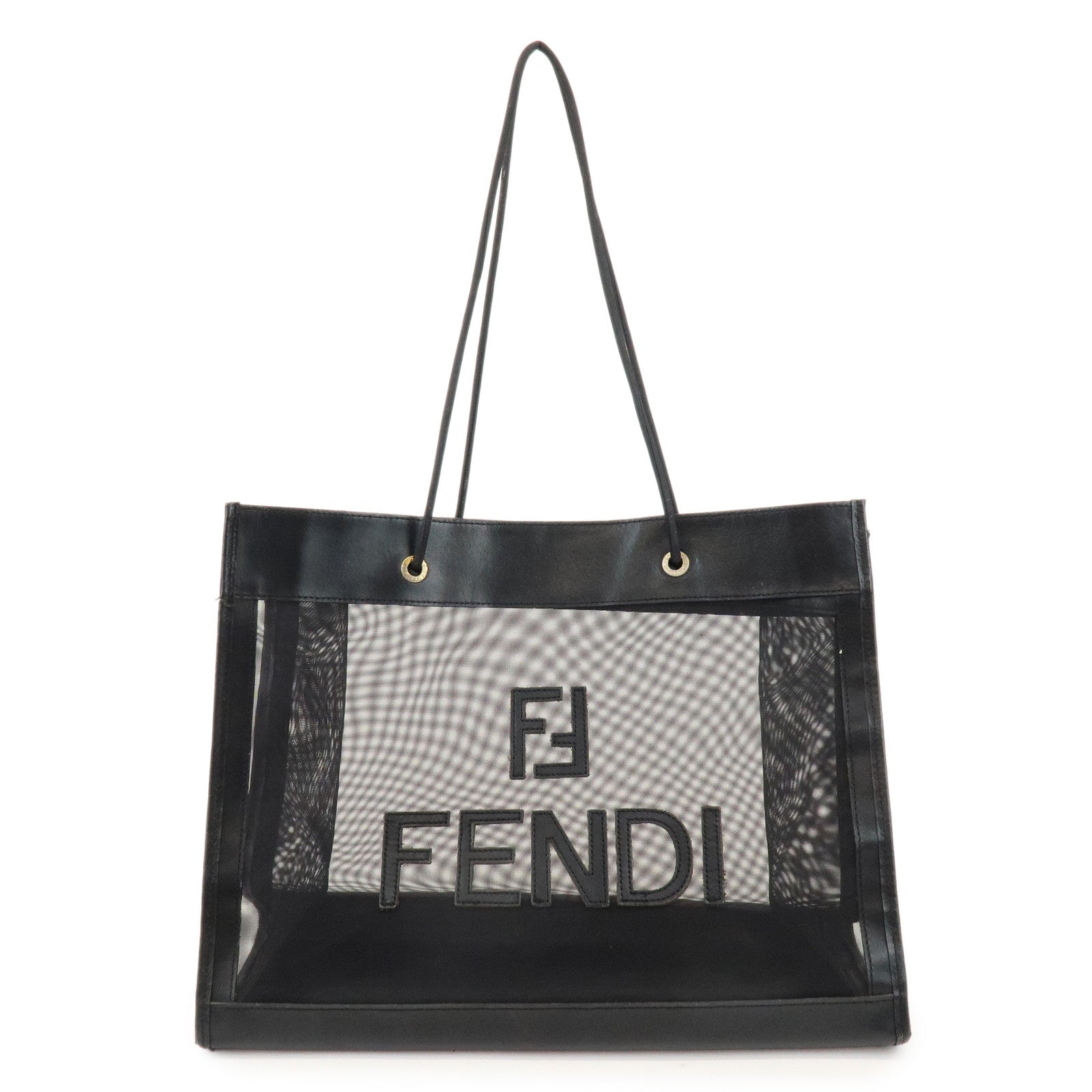 FENDI Mesh Leather Tote Bag Shoulder Bag Black 259646