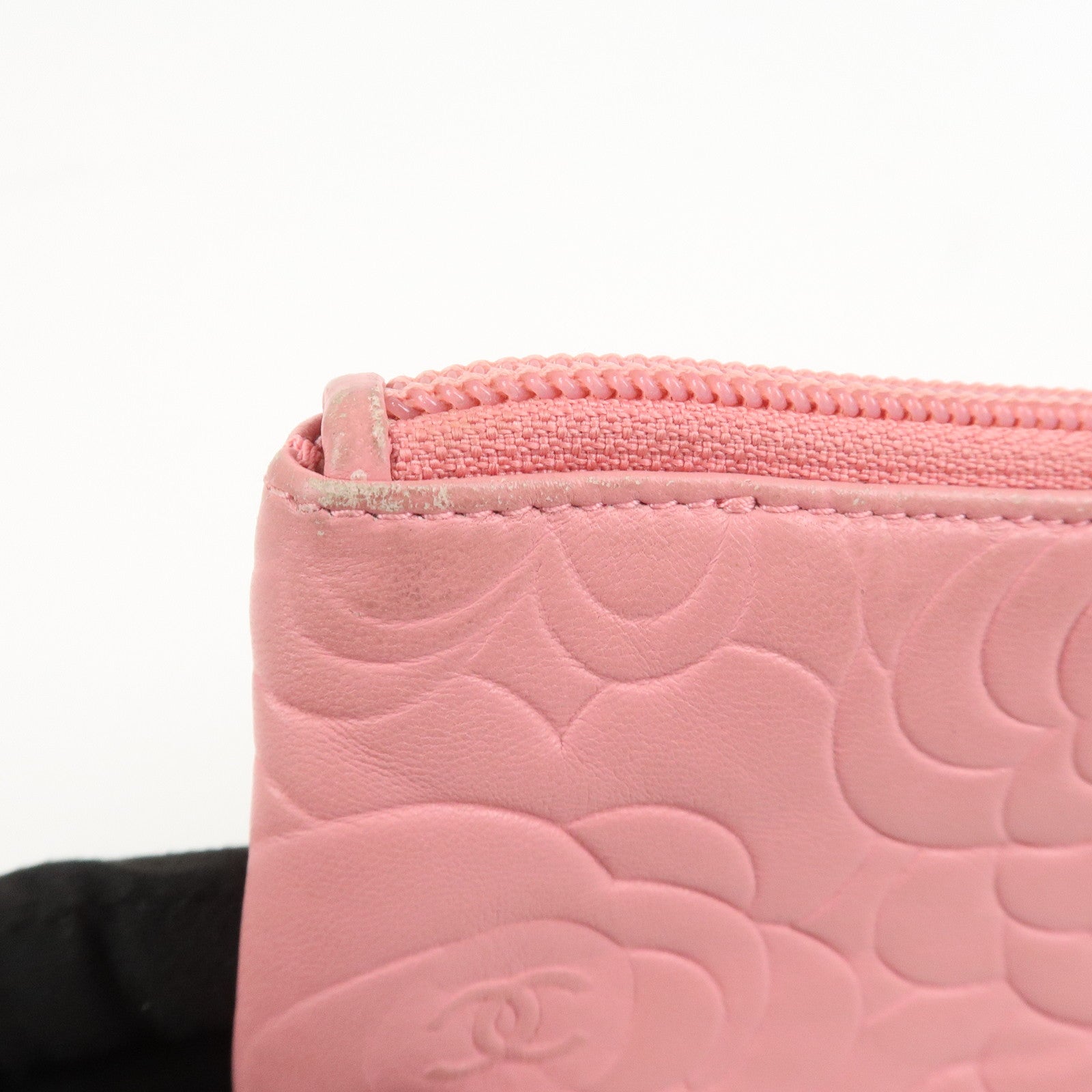 CHANEL Camellia Lamb Skin Leather Coin Case Pink