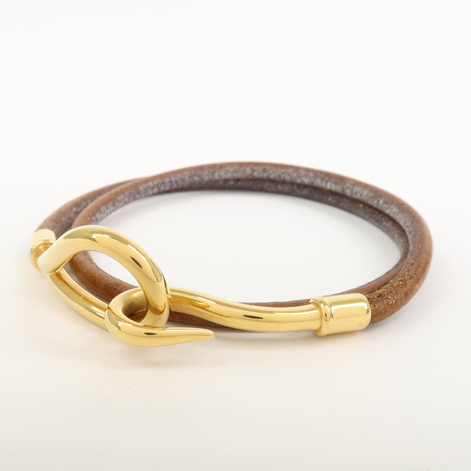 HERMES Jumbo Choker Leather Metal Bracelet Brown